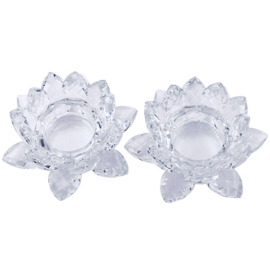 Aixita Crystal Lotus Flower Tealight Candle Holder Set of 2, Clear Glass Candlestick Holders, Pillar Votive Candle Holders for Table Centerpiece, Home Décor, Party, Wedding, Dinning