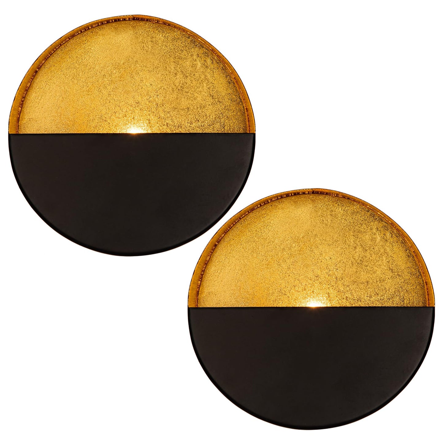Luxury Metal Wall Candle Sconces – Small Handcrafted Wall-Mounted Tealight Candle Holders with Gold Leaf Interior – Modern & Rustic Home Décor for Living Room, Hallway – 6.5" Black Two Pieces