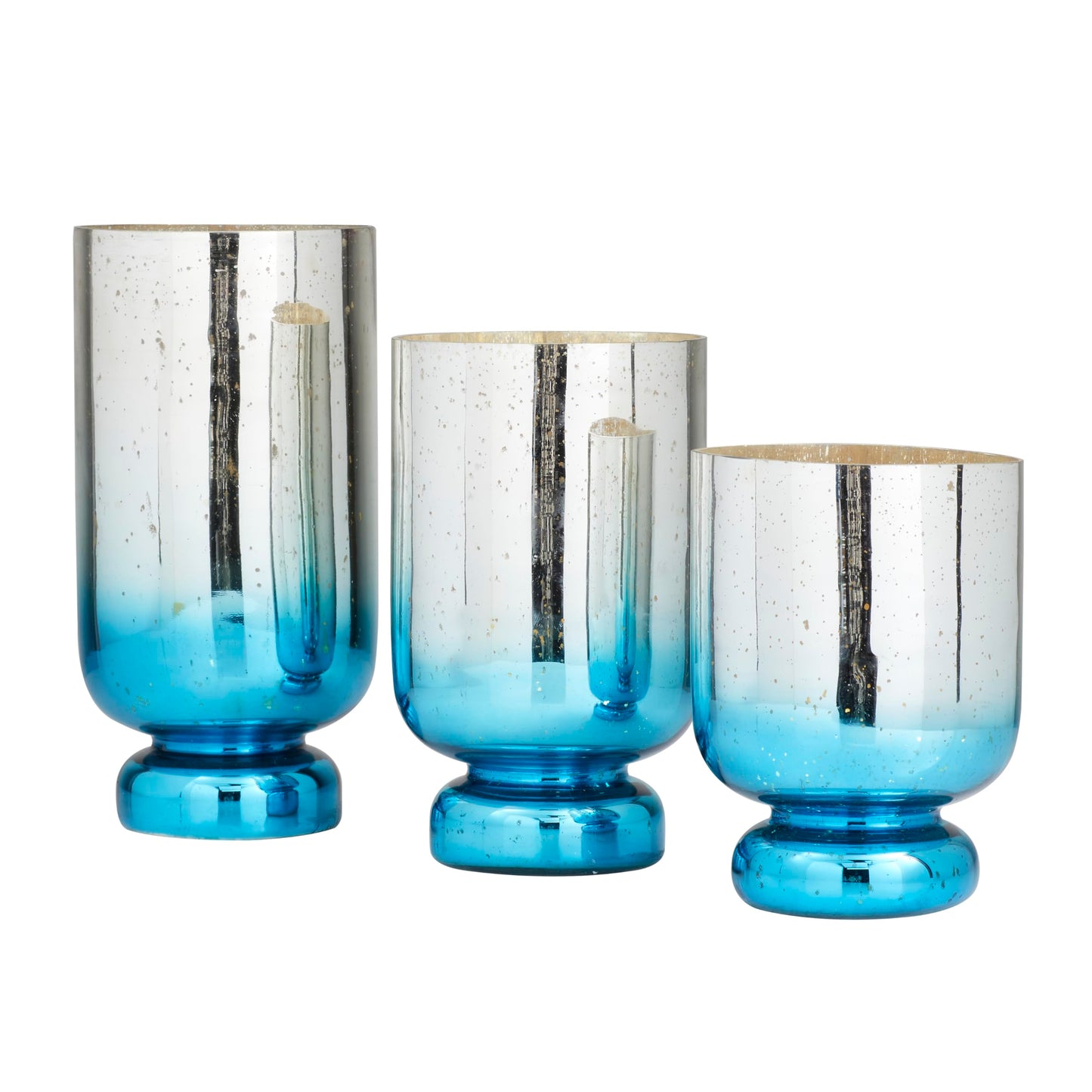 Deco 79 Glass Pillar Candle Holder with Ombre Effect, Set of 3 12", 10", 8"H, Silver