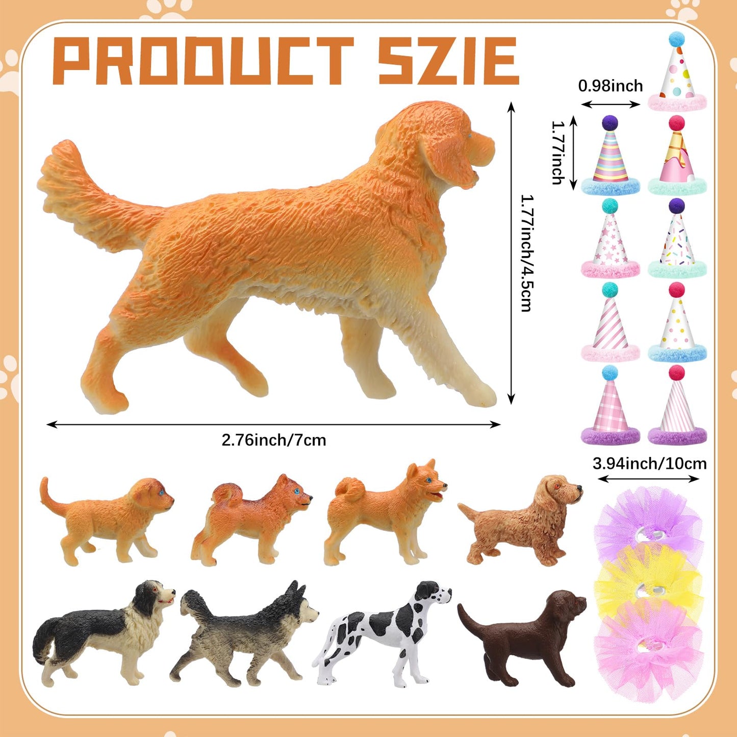 Weysat 27 Pcs Dog Cake Topper Animals Figures Birthday Party Decorations with Mini Hat with Pom Poms Puppy Dog Figure Cupcake Toppers Decoration with Mini Skirt and Hat for Puppy Animals Themed Party