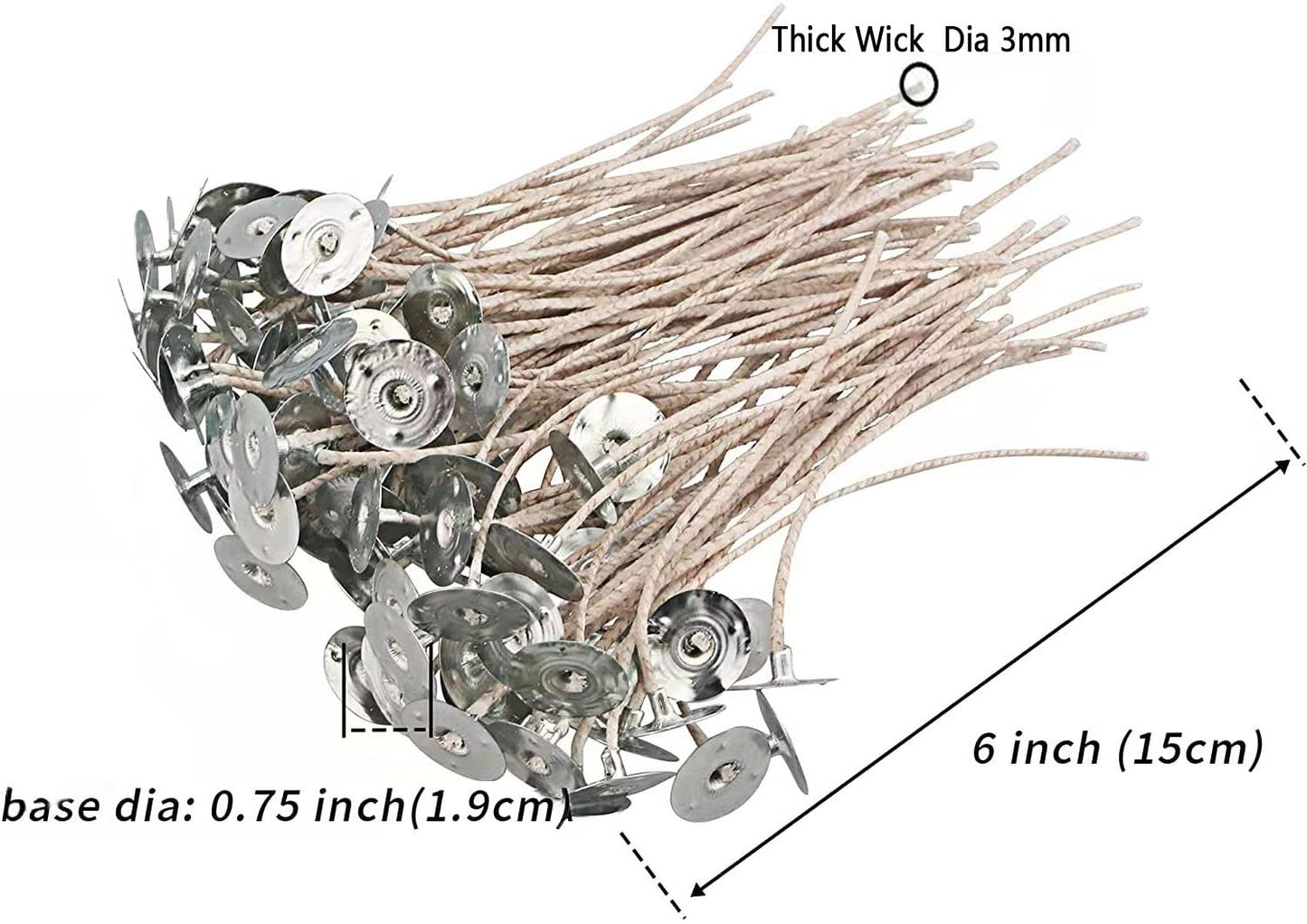 100pcs ECO Wicks for Soy Candles, 6 inch Pre-Waxed Candle Wick for Candle Making,Thick Candle Wick with Base