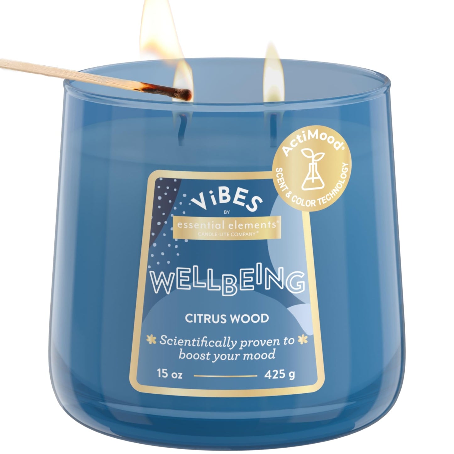 Candle-Lite Vibes Citrus Wood Mood-Enhancing Scented Candles, 15 oz Jar, Aromatherapy, Proudly Poured in The USA, 2-Wick, 86 Hours Burn Time, Perfect Relaxation Gift