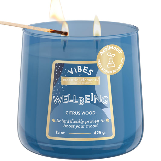 Candle-Lite Vibes Citrus Wood Mood-Enhancing Scented Candles, 15 oz Jar, Aromatherapy, Proudly Poured in The USA, 2-Wick, 86 Hours Burn Time, Perfect Relaxation Gift
