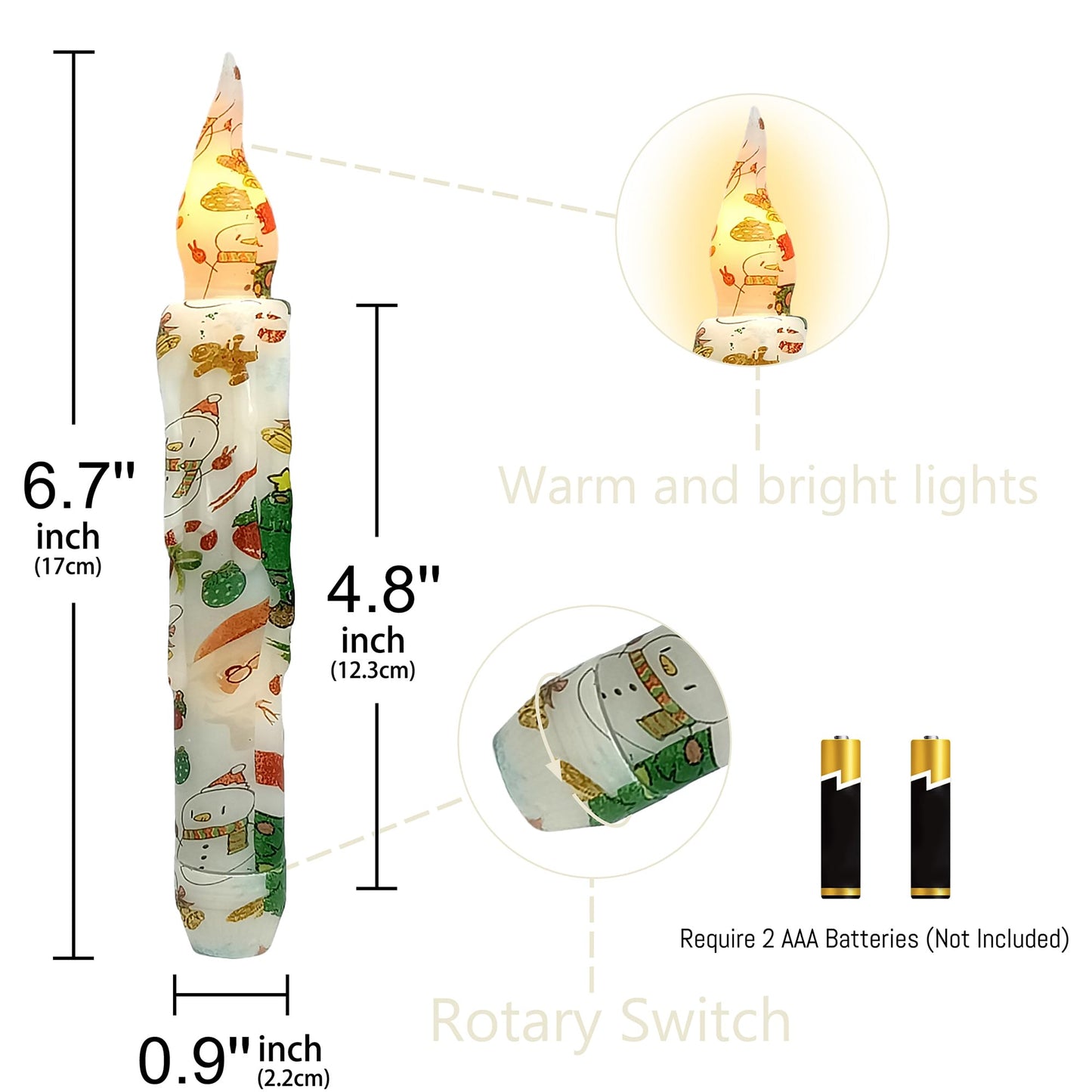 Christmas Candlesticks Flameless Taper Candle,Gedengni 4pcs Red LED Tapered Candles Remote Dipped Candle 6inch Green Battery Chandelier for Enchanting Weddings and Harry Potter Inspired Vigils(CHMAS)