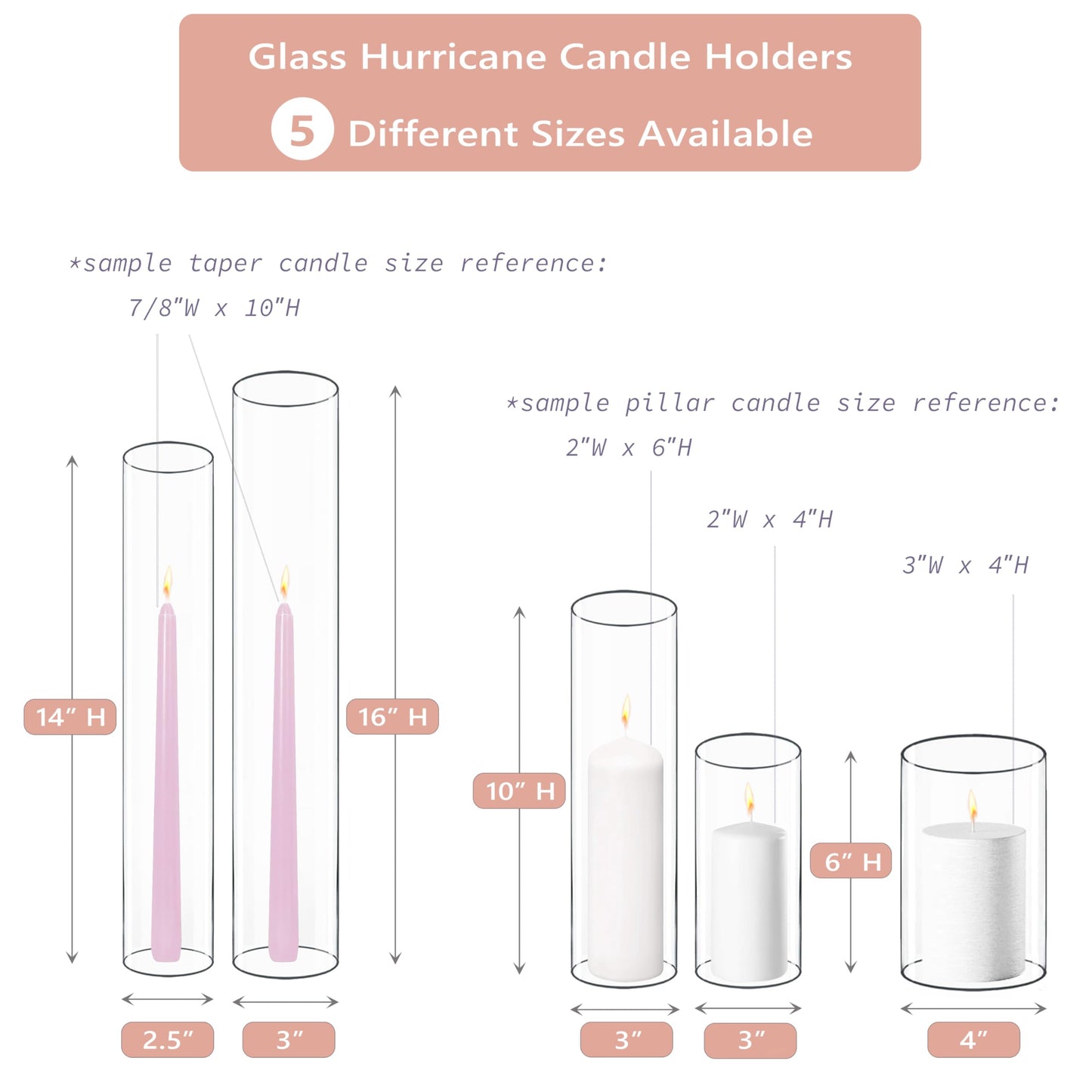 CYS EXCEL 6 PCS (H:10" D:3") Open Ended Glass Hurricane Candleholder Tube Shade Bottomless Candle Chimney Cover