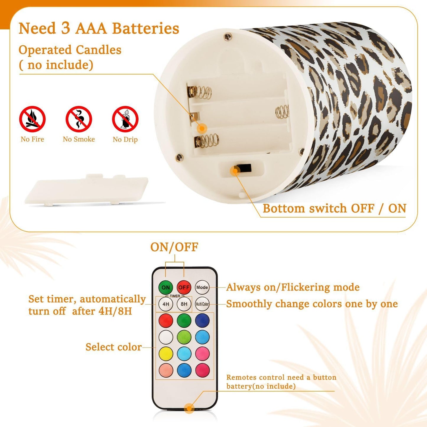 GUIJI Leopard Print - White Flameless Candles, Set of 2, Battery Operated, Pillar Candles for Home Decoration, Christmas, Party
