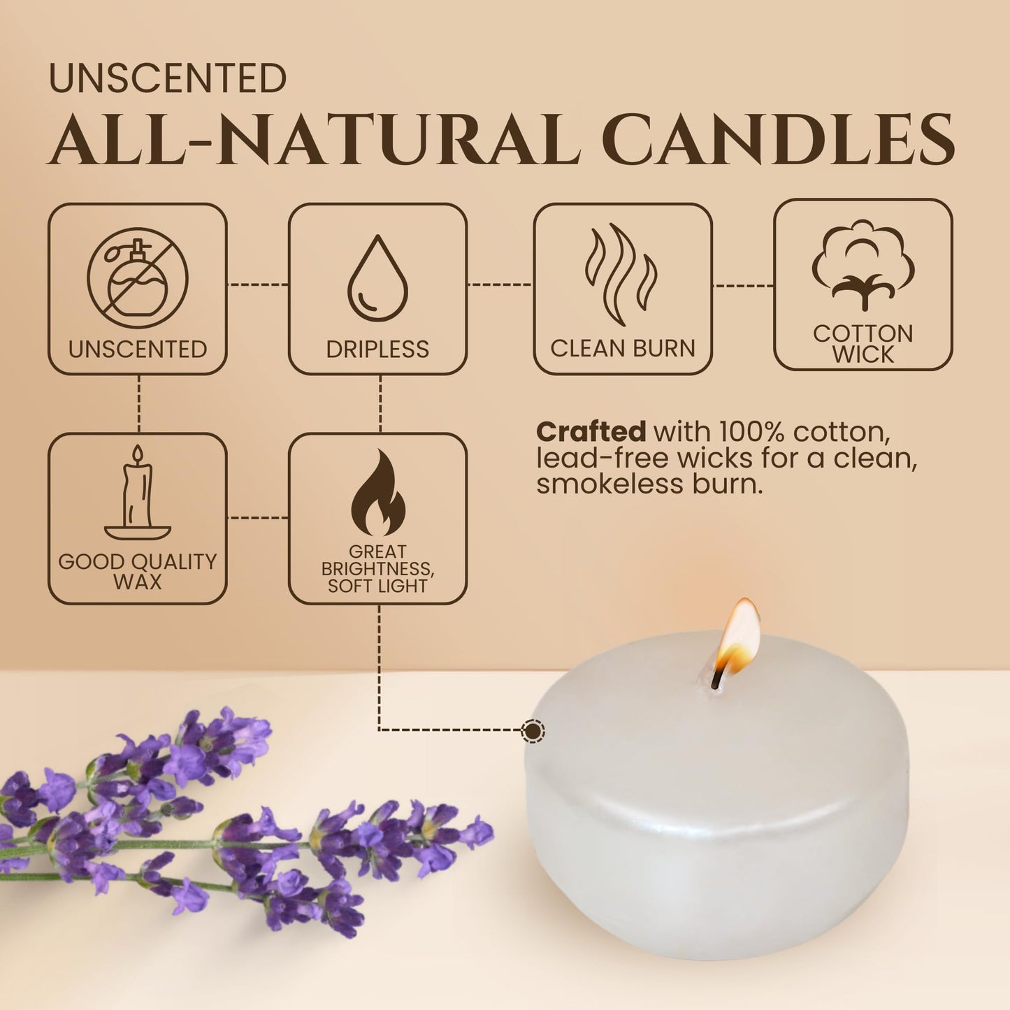 Axiom Floating Candles 4 Hours Burning Time Dripless Floating Candles for Valentine's Day Natural Hand Rolled Wax Candles for Parties (12, Metallic White)
