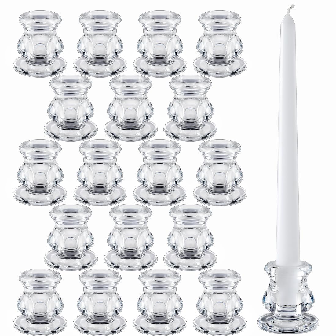 JONERAY 18PCS Taper Candle Holders Bulk,Clear Glass Candlestick Holders,Glass Candle Holder for Wedding Party,Festival Decoration