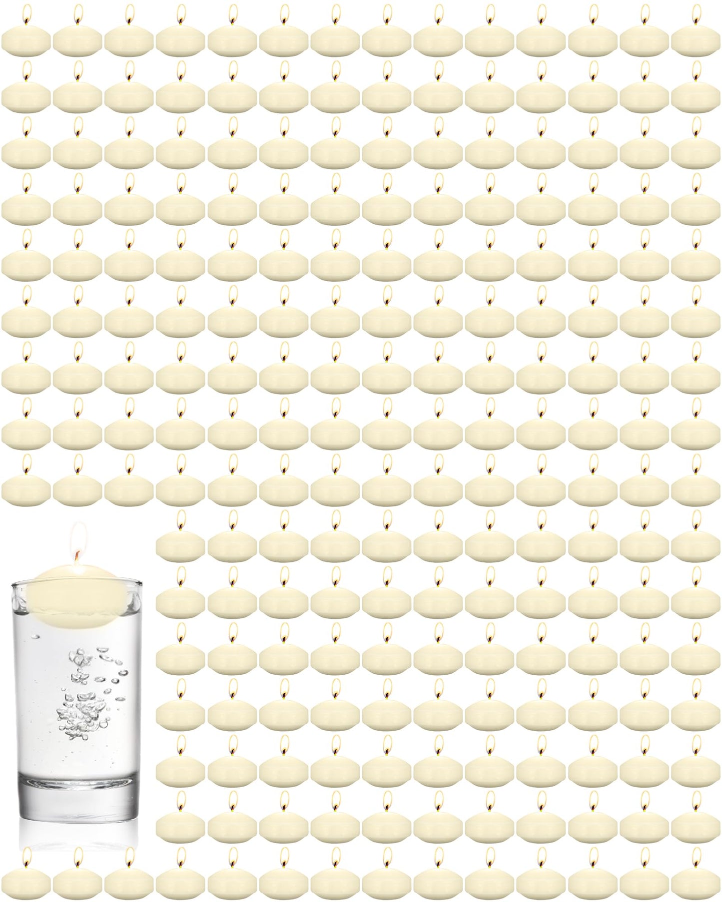 Qunclay 100 Pieces 1.65 Inch Floating Candles Unscented Dripless Tealight Candles Home Decorations Cute Elegant Centerpieces at Wedding for Vases Party Accessories (Beige)