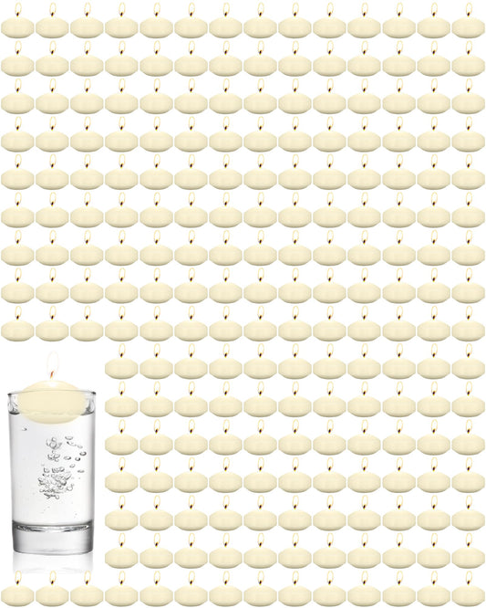 Qunclay 100 Pieces 1.65 Inch Floating Candles Unscented Dripless Tealight Candles Home Decorations Cute Elegant Centerpieces at Wedding for Vases Party Accessories (Beige)