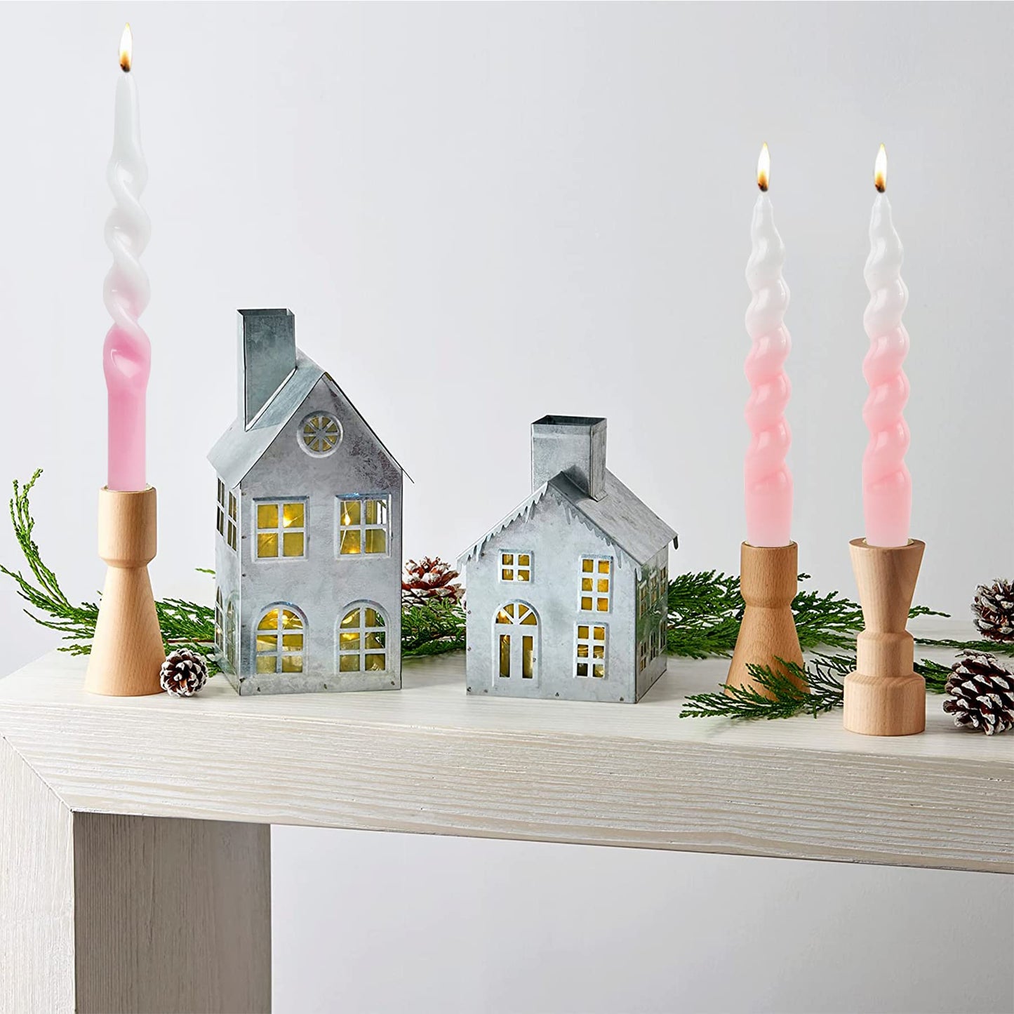 MAITREYA Brown Taper Candles Conical Stick Candles Spiral Taper Candles-Set of 4 for Decoration Weddings Party Church-Unscented Dripless Candles,10inch(C-Coffee)