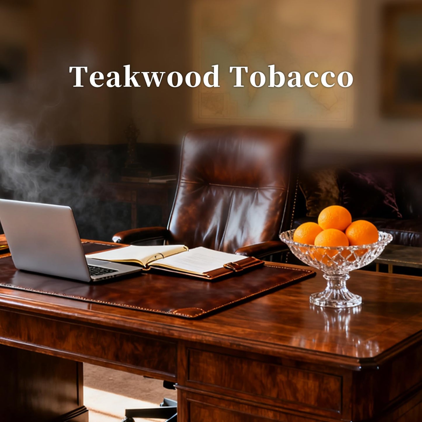 KRD Teakwood Tobacco Candle for Men, 6.4oz Smokey Masculine Scent, 42H Long Burn, Strong Coconut Soy Wax for Study