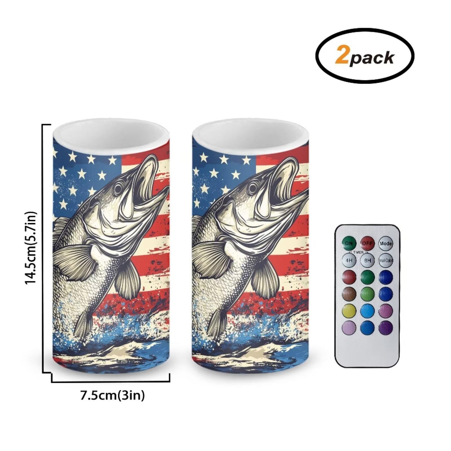 Luarisgur Summer Candles Battery Operated Flameless Candles with Remote and Timer Fish American Flag Electric Candles LED Flickering Candles for Home Farmhouse Room Bedroom Patriotic Decoration
