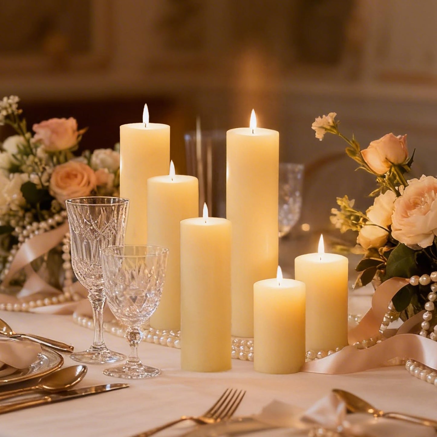 Veiuwa 6 Pack Ivory Pillar Candles Bulk Set, 2x3 2x6 2x8 Inch - 2 Each Size, Dripless Smokeless Clean Burning for Wedding Centerpieces, Home Decor, Church, Romantic Ambiance！