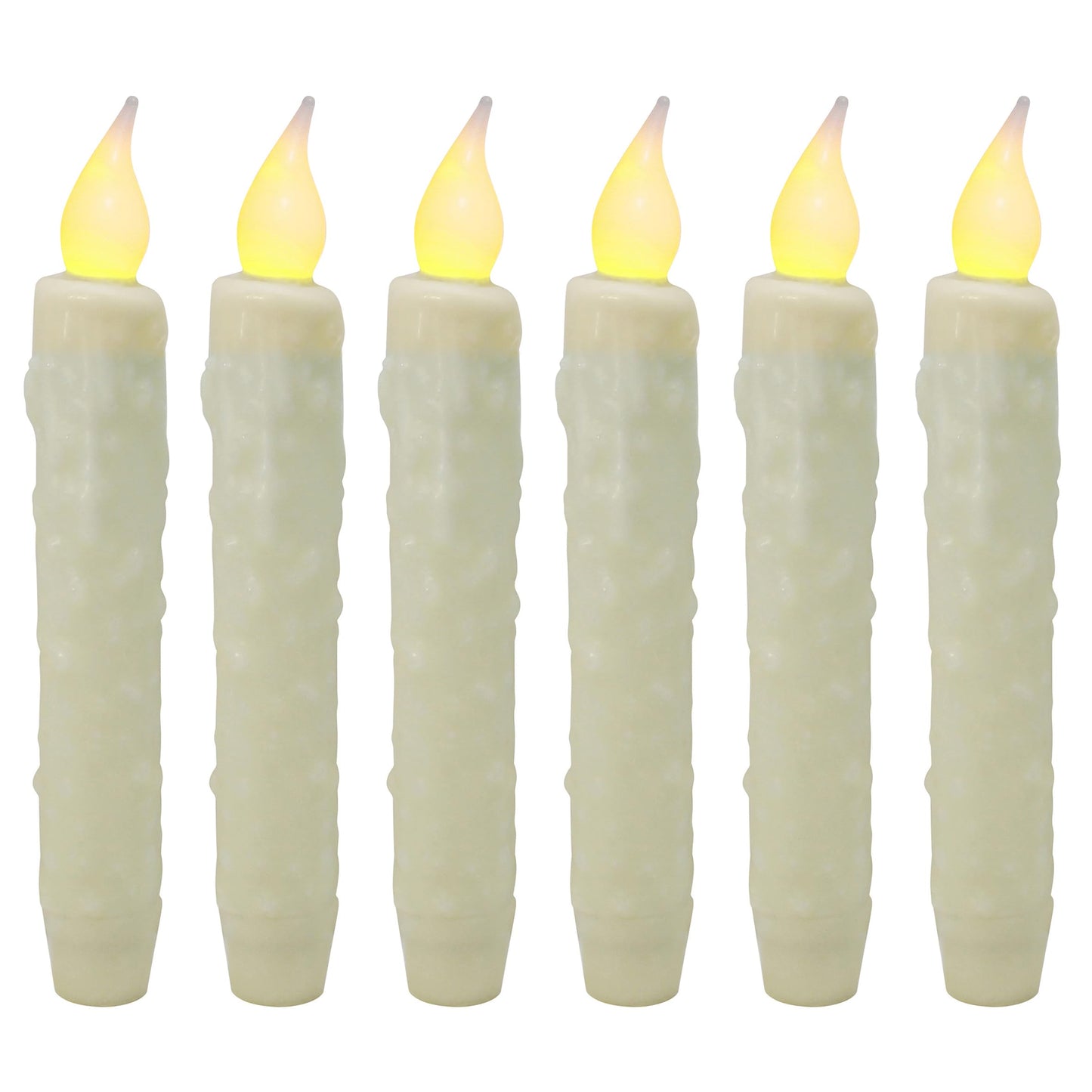 CVHOMEDECO. Real Wax Hand Dipped Battery Operated LED Timer Taper Candles Rustic Primitive Flameless Lights Décor, 6-3/4 Inch, Ivory, 6 PCS in a Package