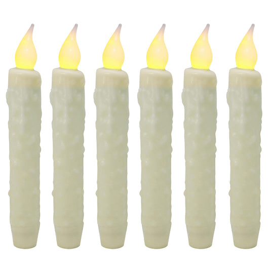 CVHOMEDECO. Real Wax Hand Dipped Battery Operated LED Timer Taper Candles Rustic Primitive Flameless Lights Décor, 6-3/4 Inch, Ivory, 6 PCS in a Package