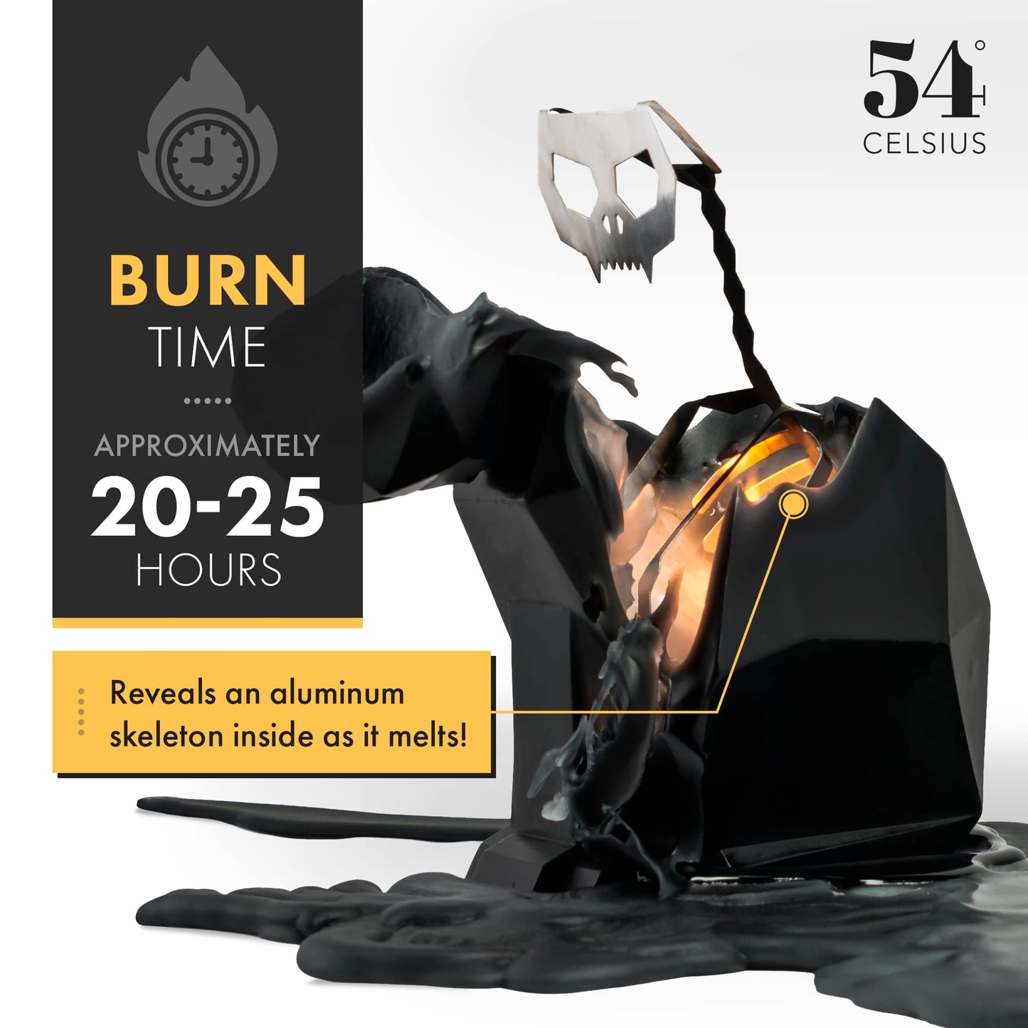 Pyropet Kisa Cat Candle with Skeleton Inside, Black, 20 to 25 Hour Burn, 6.7 x 2.9 x 4.5 in Sculptural Geometric Kitty and Creepy Cute Décor, Unique Melting Christmas Gift for Cat Lovers