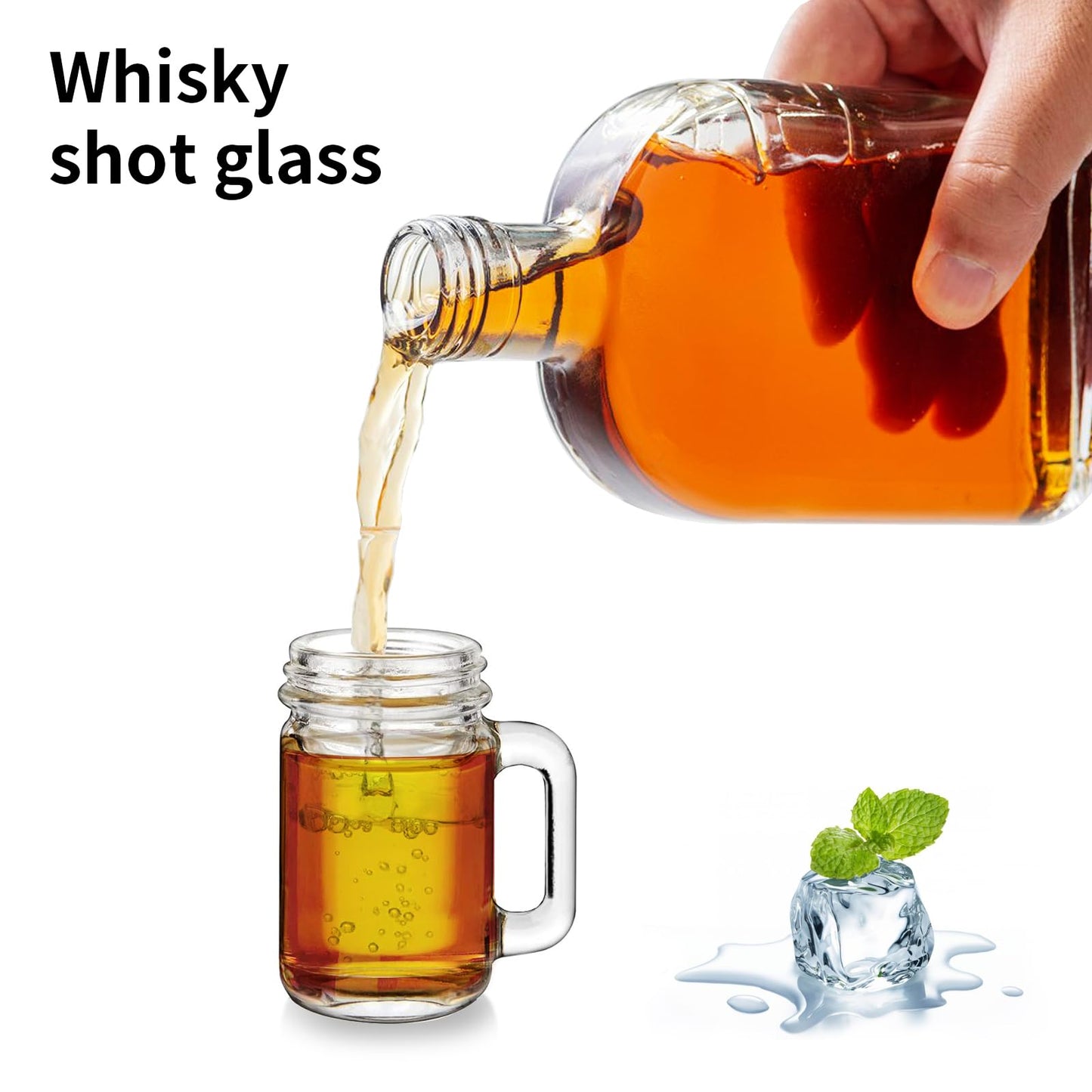 eispap 6 Pcs Mini Mason Jar with Handles,1.7oz/50ml,Premium Shot Glasses with Leakproof Lids for Drink,Dessert,Condiments,Jams,Candle,Craft (6)