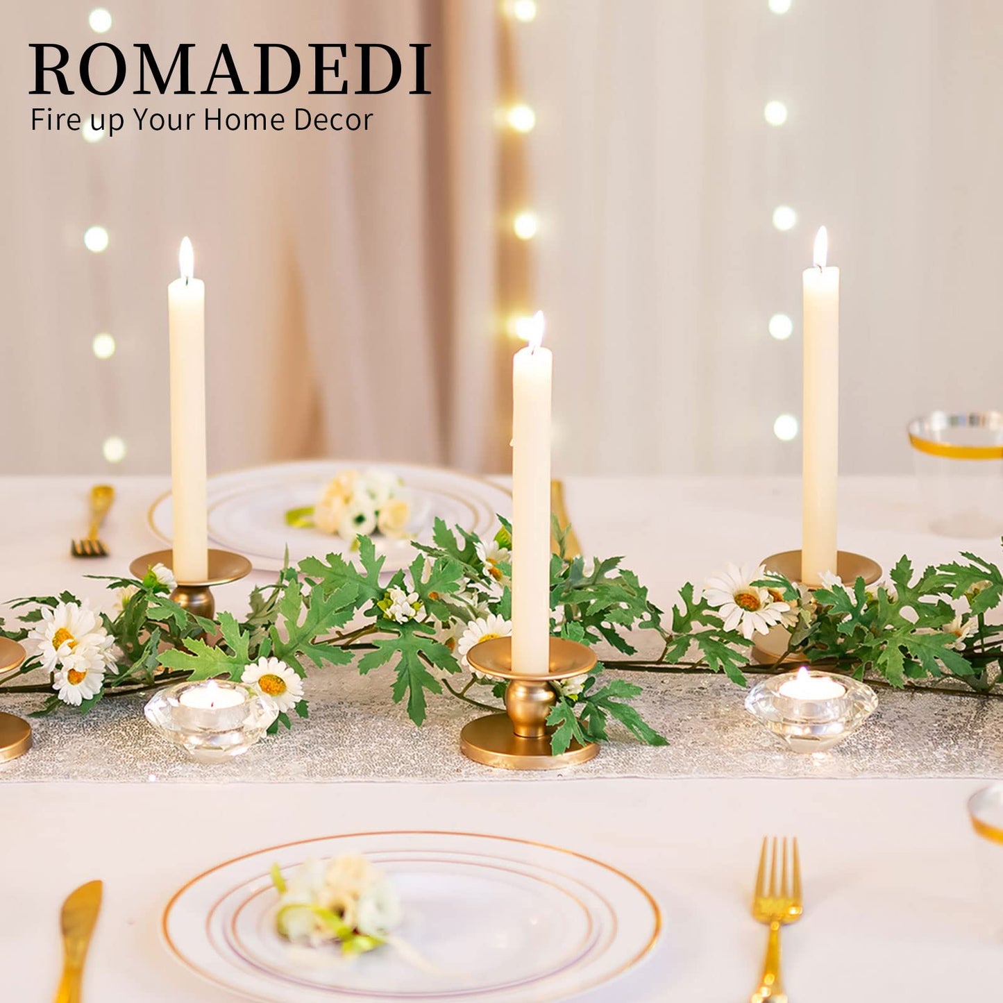 Candle Holders for Pillar Candles, Romadedi Gold Pillar & Taper Candle Holder, Small Metal Candle Stick Candle Holder for Wedding, Dining Room Table Centerpiece, Holiday Decor, 12 Pcs