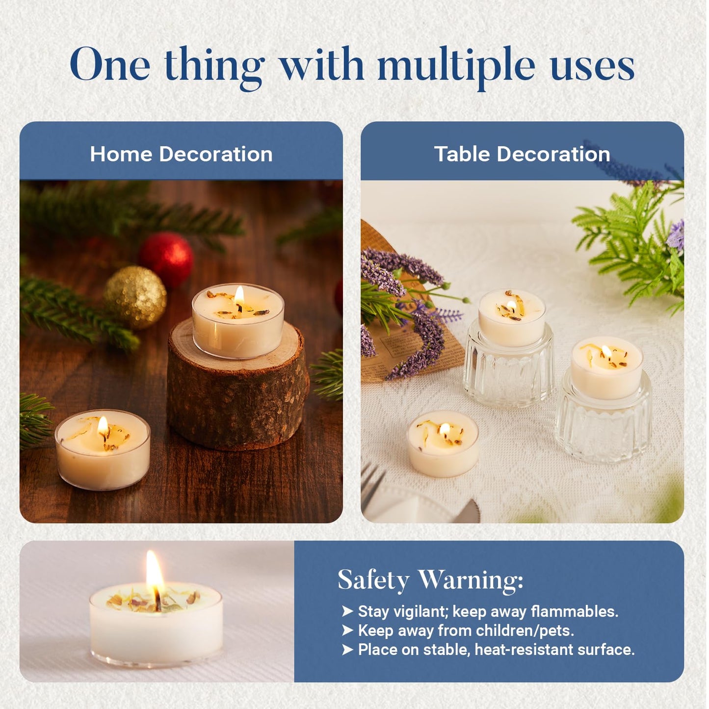 Crenovo Lavender Scented Tealight Candles with Dried Flowers, 4 Hours Non-Toxic Tea Lights, 100% Soy Wax Candles Bulk for Wedding, Spa, Bath, and Home Decor, 16 Pack