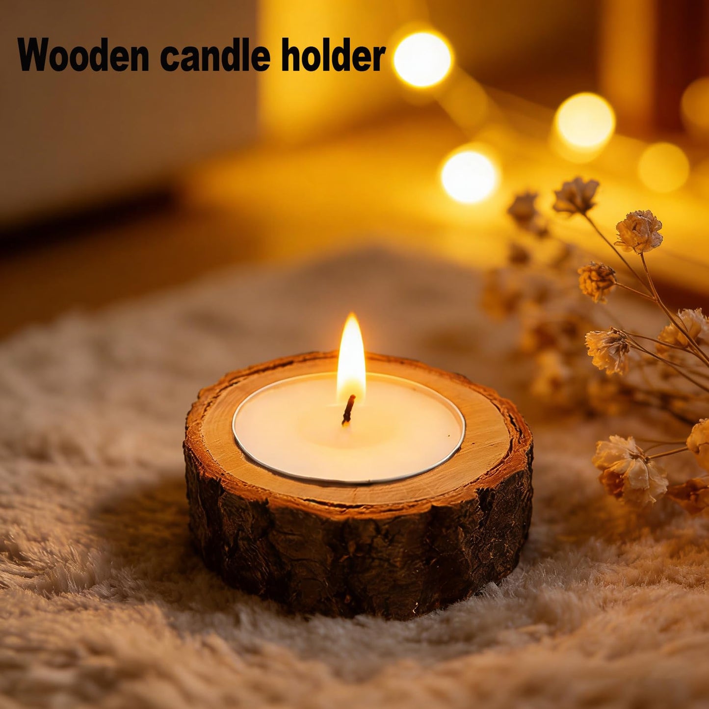 LIFTATAPA 12 Pack Wooden Tealight Candle Holders, Rustic Wood Votive Tealight Holder, Personalized Tealight Candlestick for Wedding Party and Home Decoration