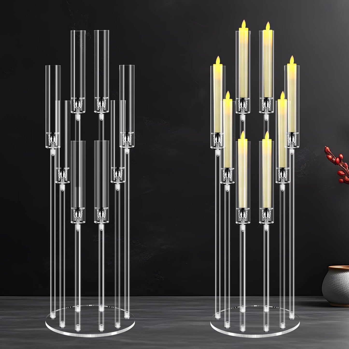 8 Arm Acrylic Candelabra Centerpieces for Tables Candle Holder Clear Acrylic Candle Holder for Wedding Event Floor Home Dinner Party (4, Style B)
