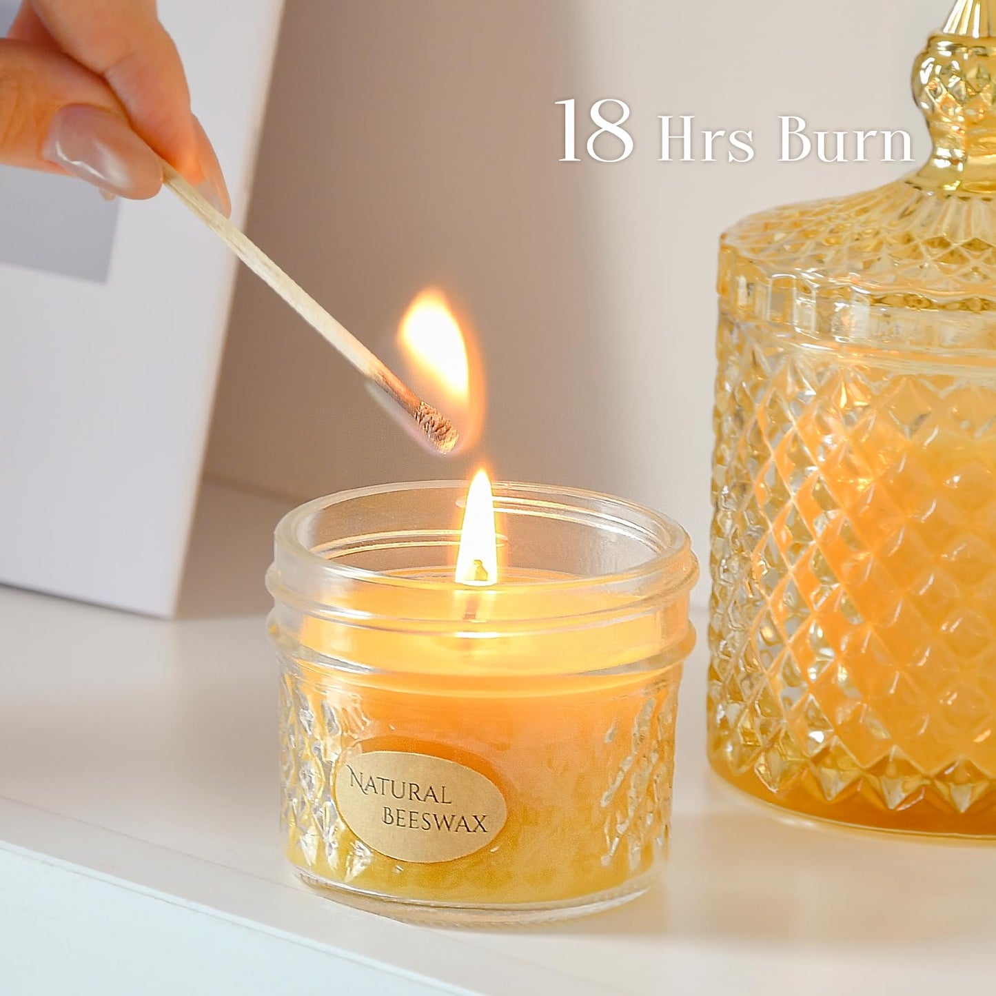 DEYBBY 3 Pack Beeswax Jar Candles Set - Beeswax Candles Gift,18 Hrs Burn - Handpour Bees Wax Candle for Dinner Home Party Spa