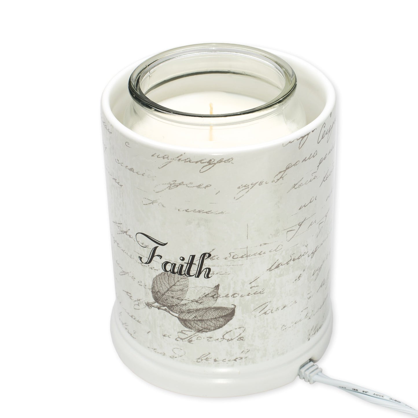 Elanze Designs Dream Bigger Actions Louder Faith Stronger Grey Leaves White Ceramic Stone Jar Warmer
