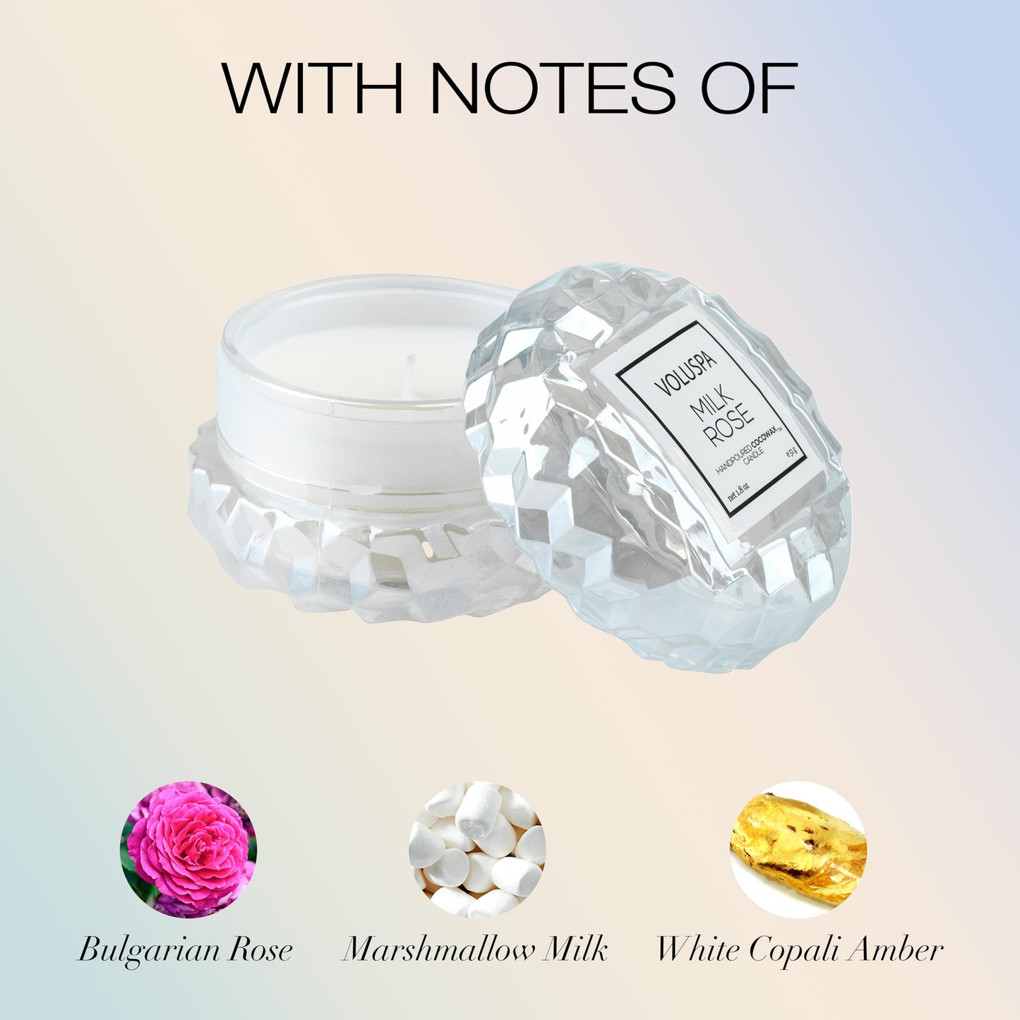 Voluspa Milk Rose, Macaron Candle, 1.8 Ounce, 15 Hour Burn Time, Coconut Wax for Clean Burning, Handcrafted in The USA