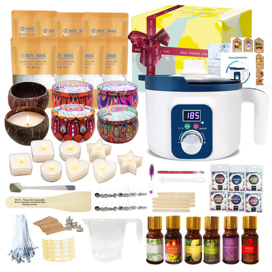 Handnatur Digital Candle Making Kit for Adults with Wax Melting Pot, 6 Candle Jars & Tealight Cups, DIY Wax Melts Kit for Beginners & Pros