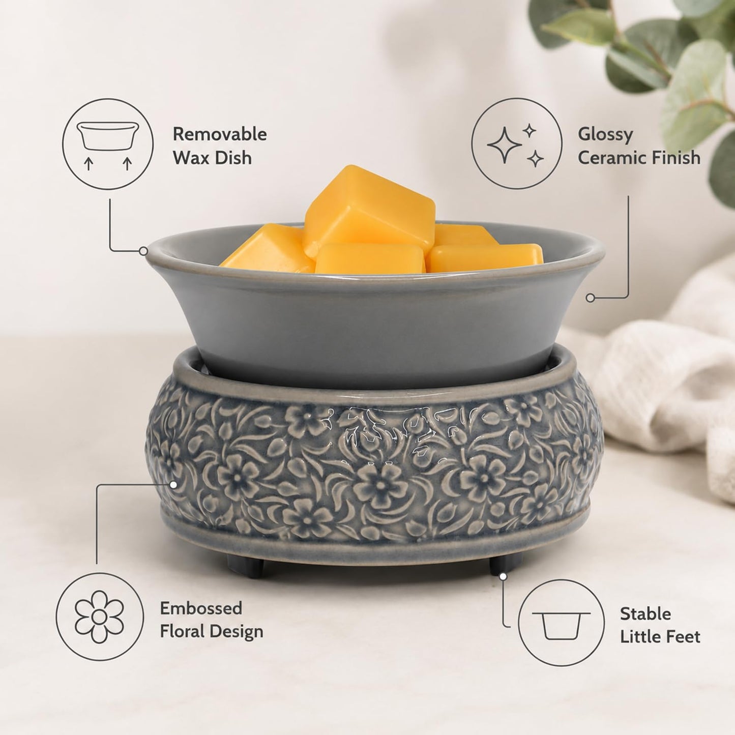 mocosa Wax Melt Warmer for Scented Ceramic Candle Warmer Home Fragrance Wax Burner for Mom Women(Blue)
