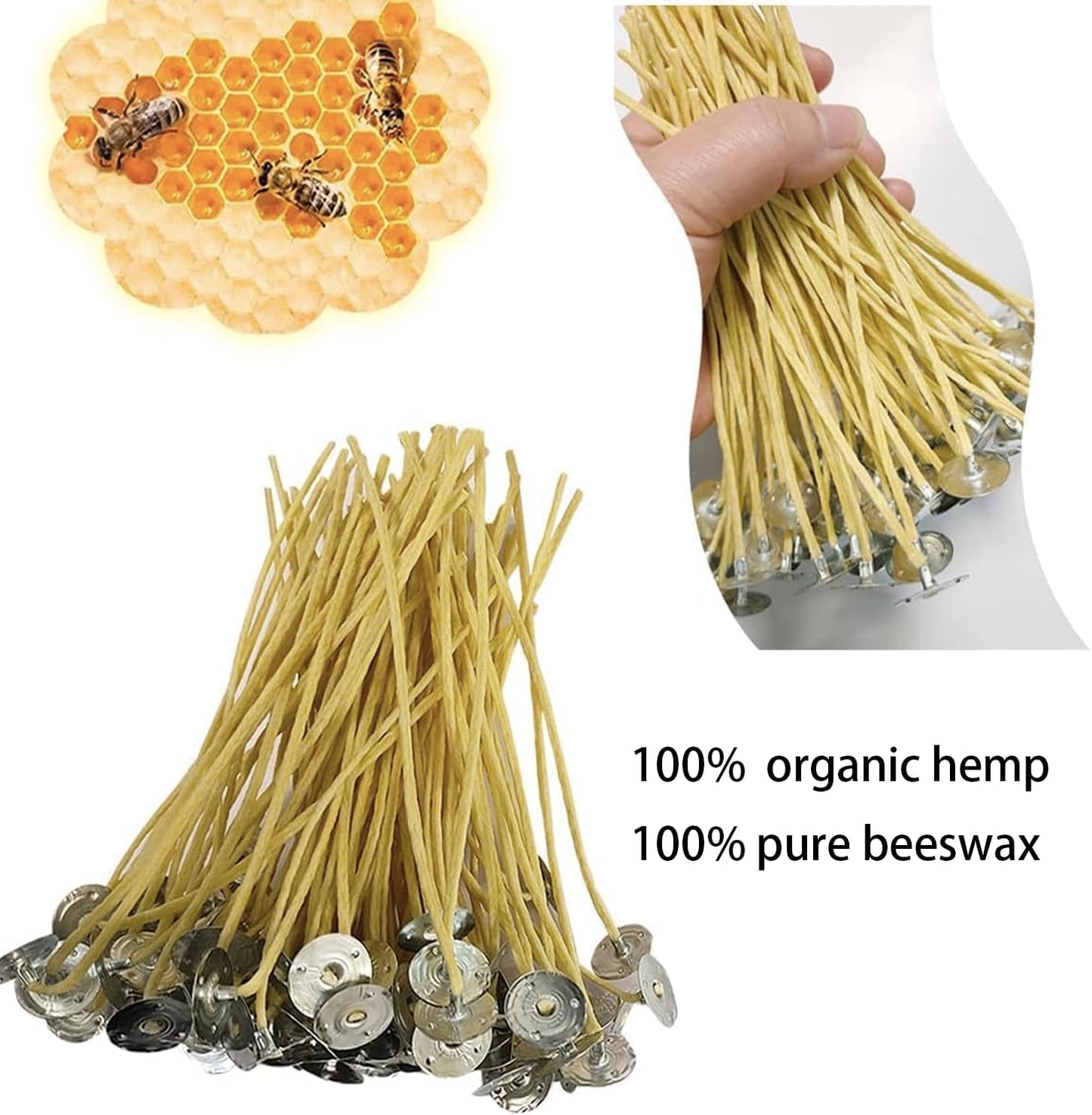 Candle Wicks 200 PCS 8 inch Hemp Candle Wicks 2.5mm Organic Beeswax Candle Wicks for Candle Making Edible Candle Wick for Butter Candle Hemp Candle Wick