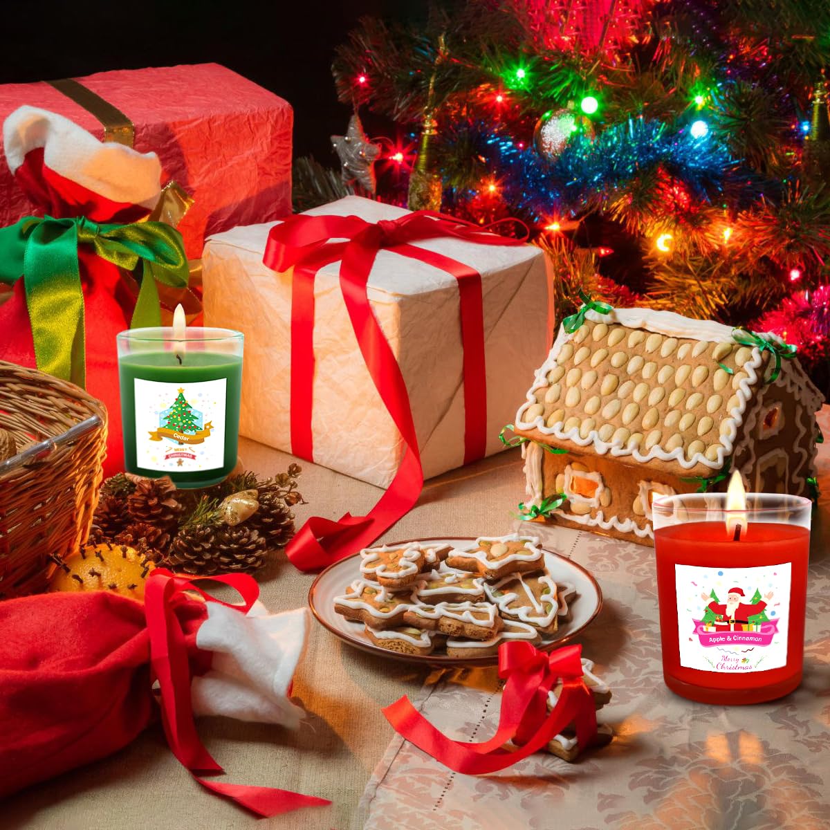 Christmas Scented Glass Votive Candle Set - 12 Pack, Holiday Fragrances: Apple & Cinnamon, Vanilla Cake, and Cedar - Festive Decor Candles for Home Parties Gifts