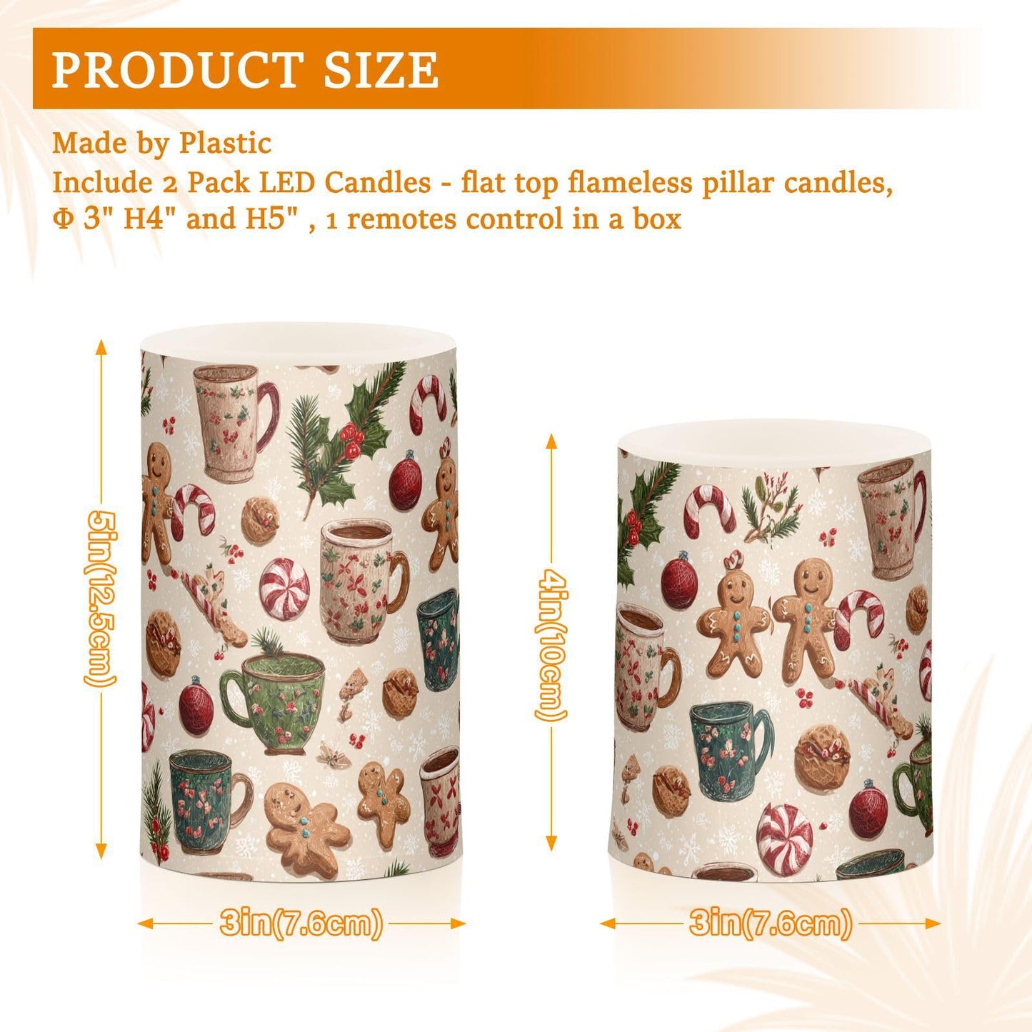 Flameless Candles Battery Operated Winter Hot Drink Candy Cane Flickering Led Pillar Candles With Remote Control Christmas Gingerbread Colour Changing Warm Light Candles For Wedding Halloween Christm