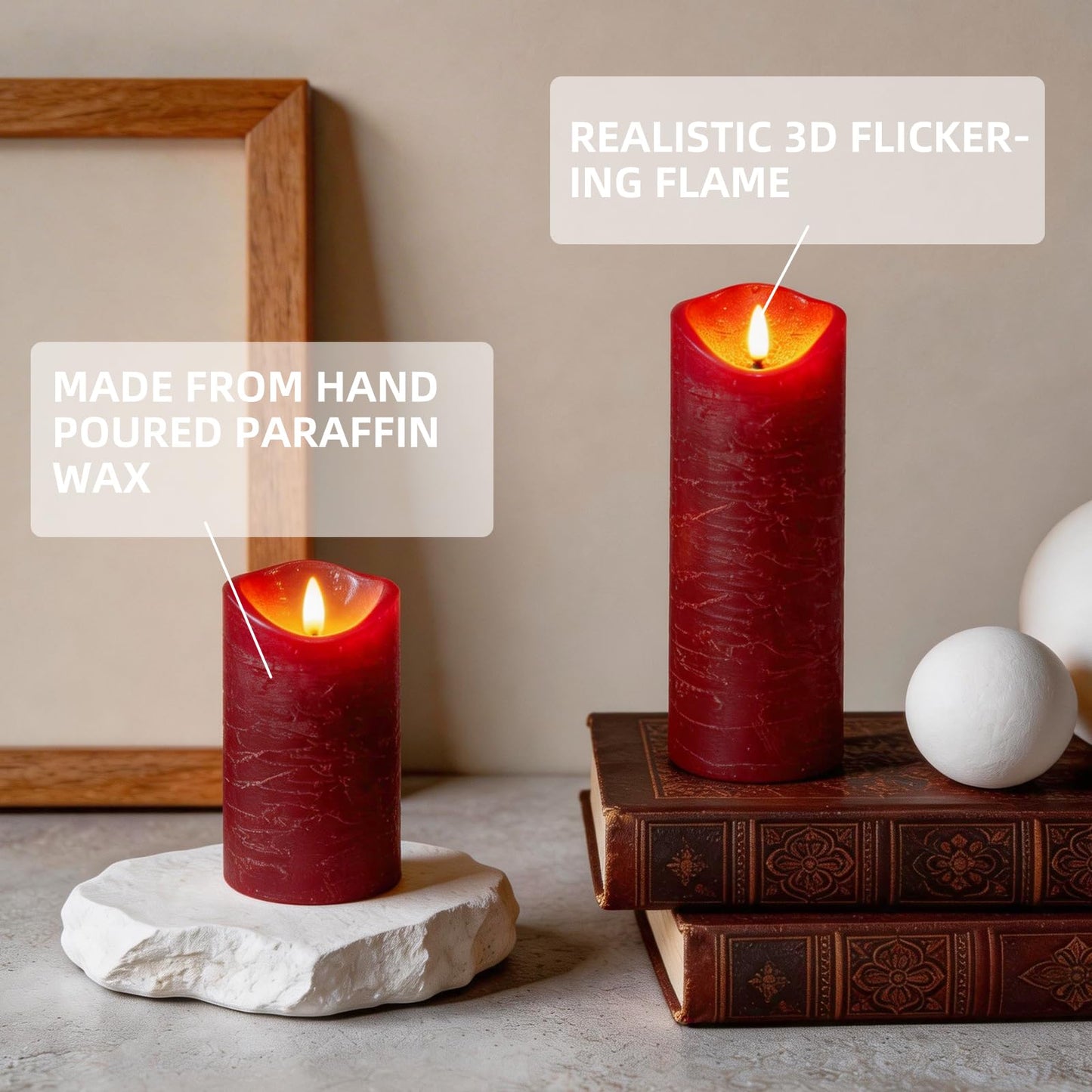 MiKoyi Flameless Pillar Candles with Remote, Battery Operated Candles Real Wax, [5-Pack] Fake LED Flickering flameless Candle with Timer Function for Room Home Decor (2.2" * 5/5.5/6/7/8") - Red