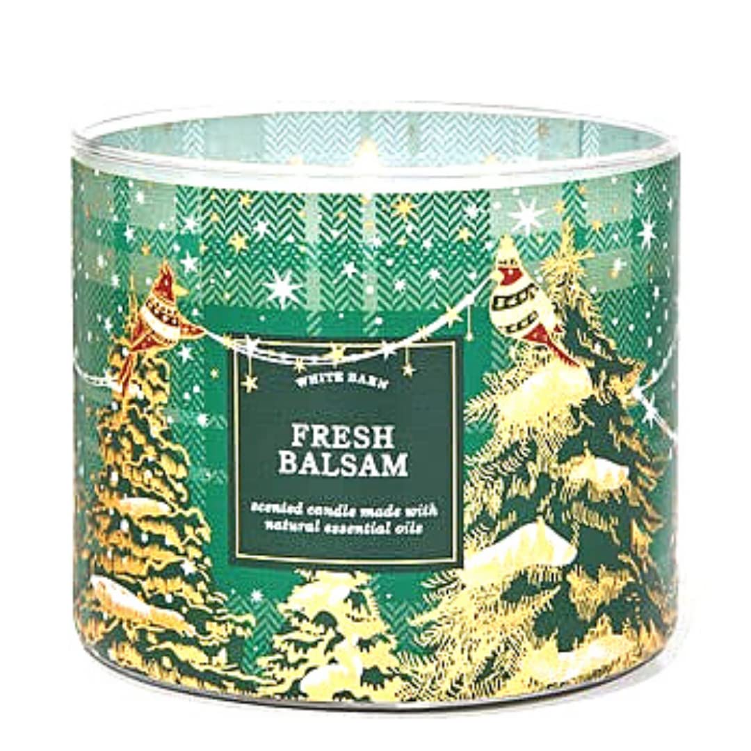 Bath & Body Works, White Barn 3-Wick Candle w/Essential Oils - 14.5 oz - 2021 Christmas & Winter Scents! (Fresh Balsam)