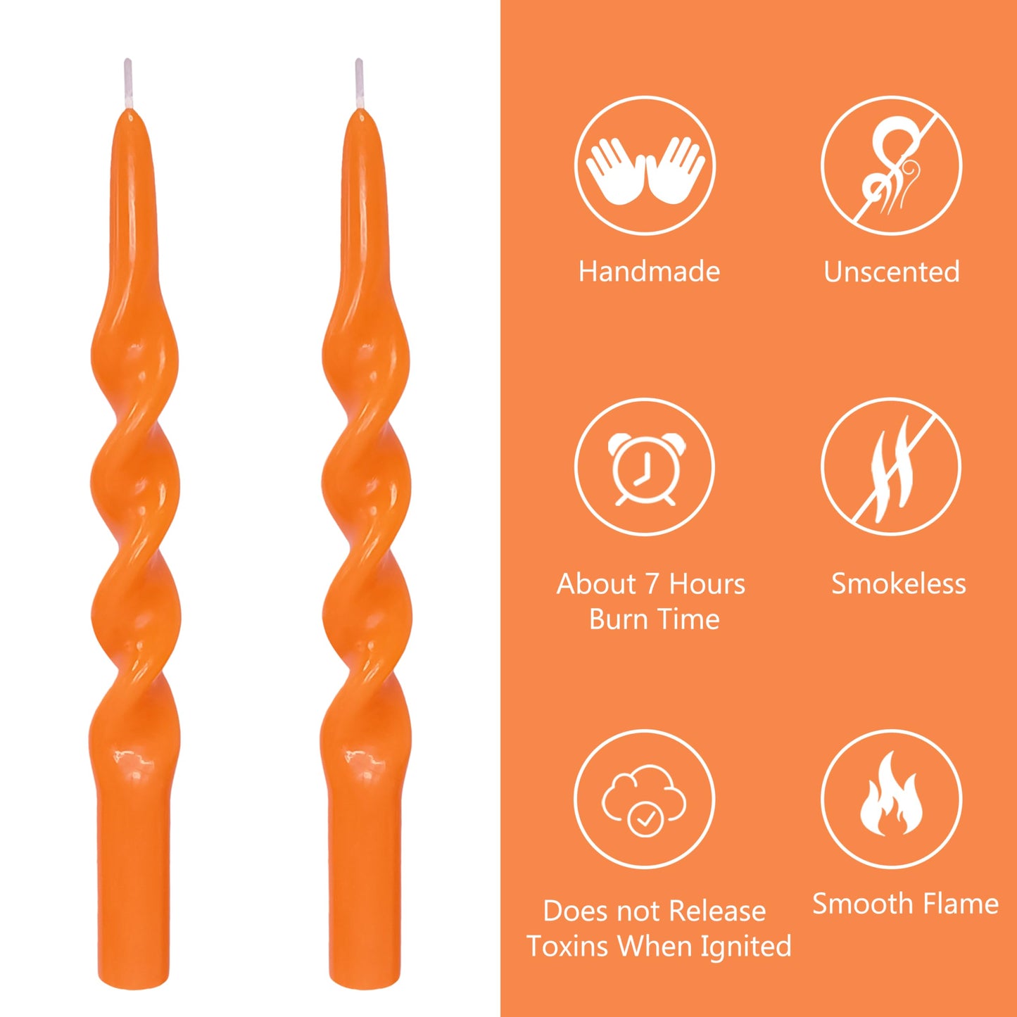 Spiral Taper Candles Set of 4, 10 Inch Orange Handmade Candle Stick, Unscented Tapered Candles, Twisted Candles for Wedding Dinner Table Home Decor Gift
