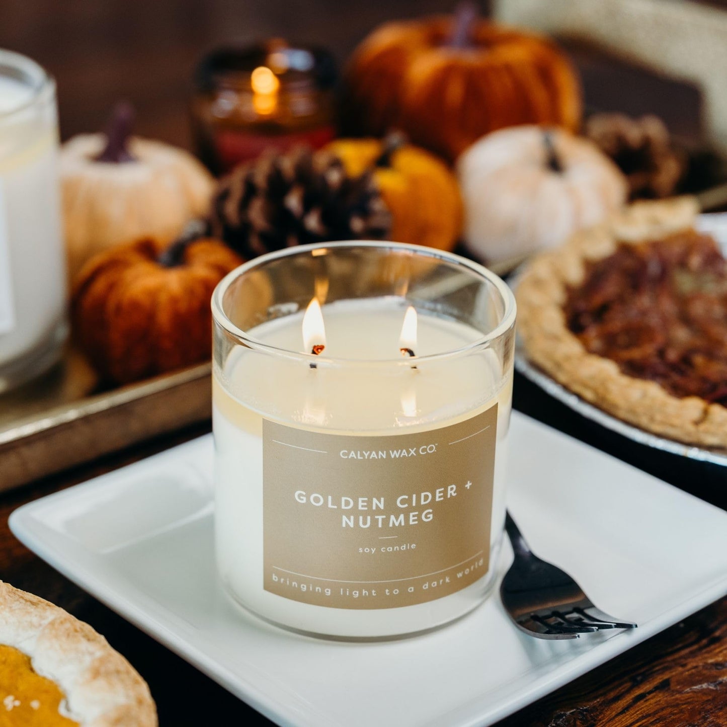 Calyan Wax Co. Golden Cider & Nutmeg 2 Wick Scented Candle - 37 Hour Burn - Luxury Clean Soy Wax Candles - Long Lasting Large Glass Jar Candle for Home - 8.8oz