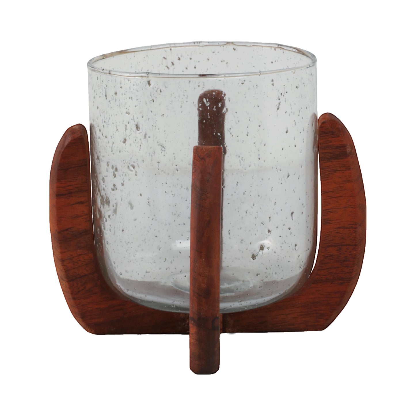 Glass And Wood Candle Holder – Votive Candle Holder Decor For Tabletop And Mantle, Living Room And Bedroom Placement, Indoor Lantern Style Accent with Warm Modern Home Decor Appeal – 7", Brown & Clear