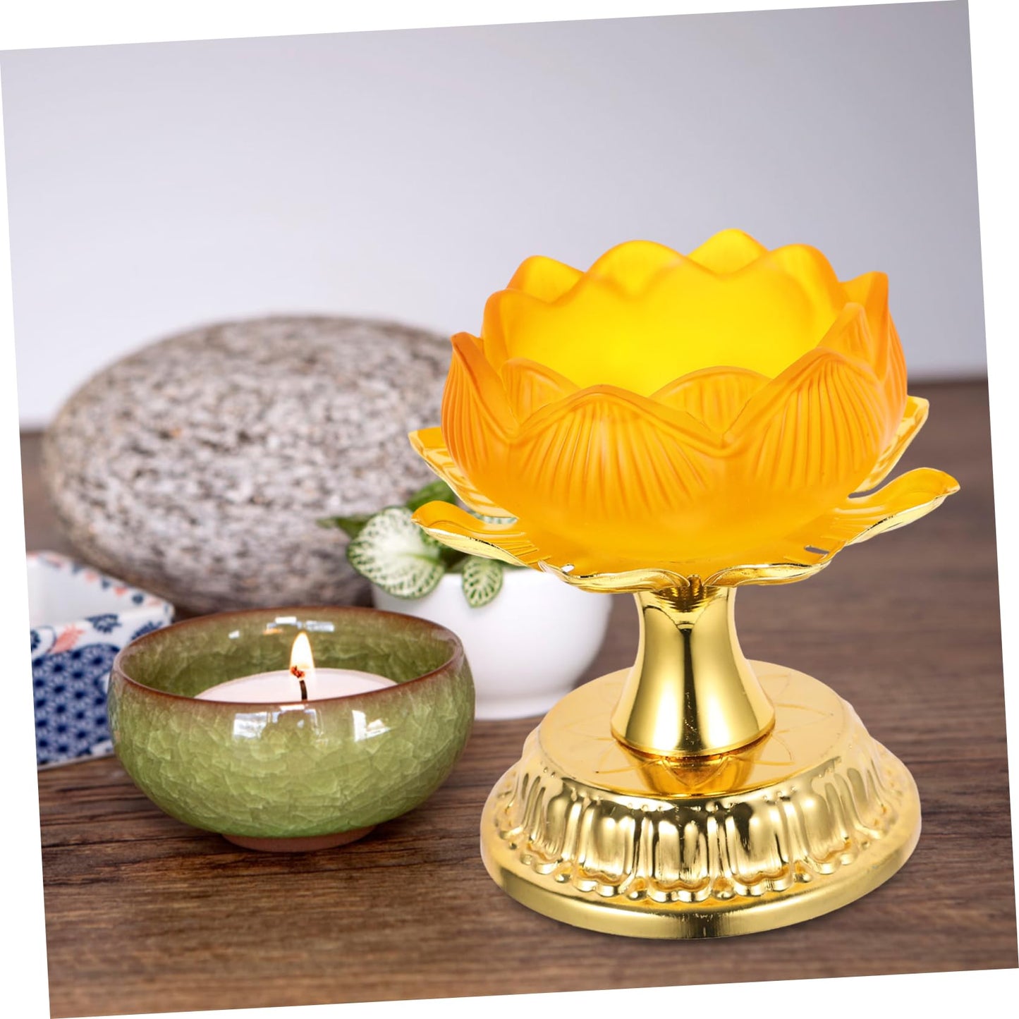 OHPHCALL Butter Lamp Holder for Lotus Candle Battery Operated Taper Dining Decor