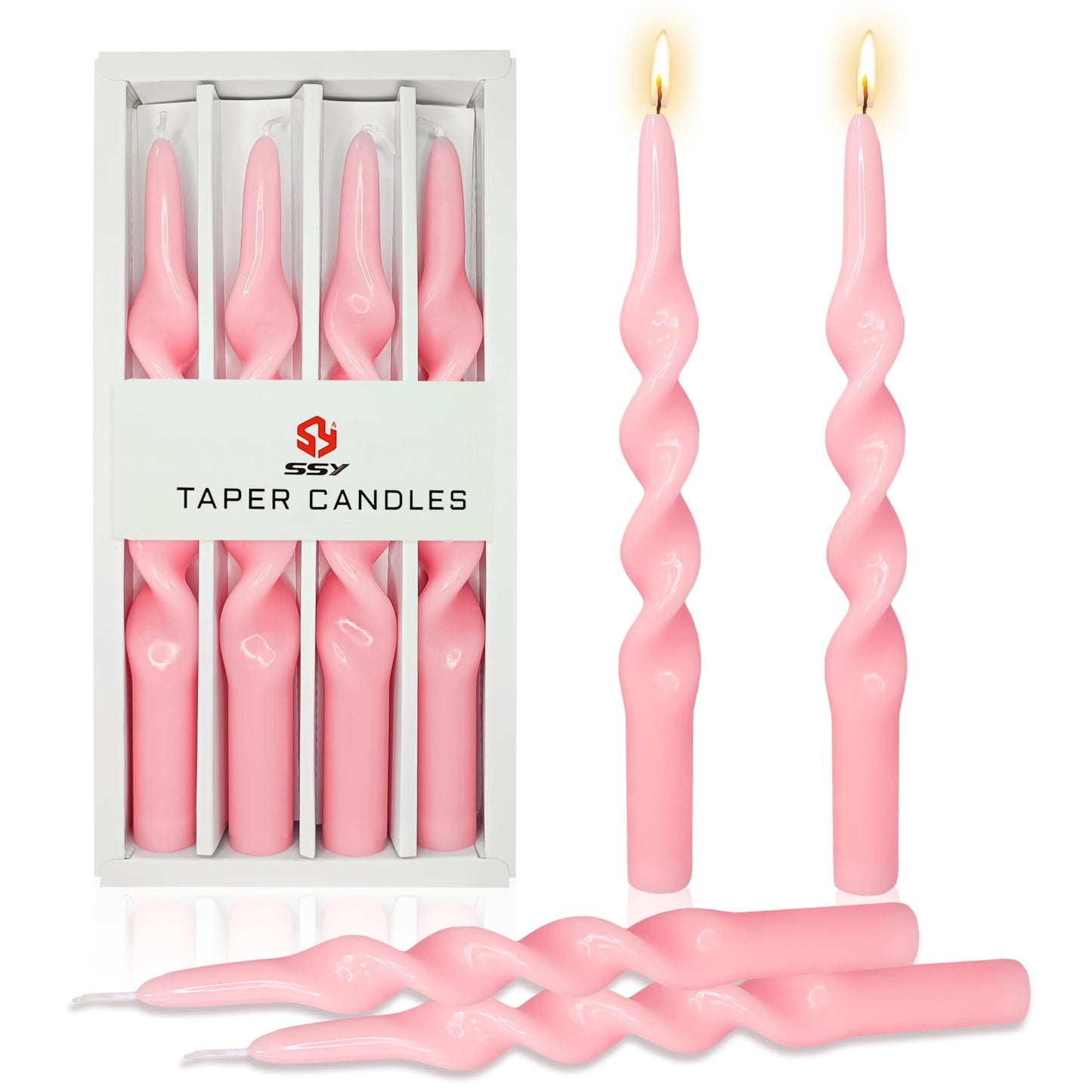 Pink Taper Candles Set of 4, 10 Inch Handmade Spiral Candle, Twisted Candles Shape Design, Unscented Candle Sticks for Wedding Dinner Home Decor Gift