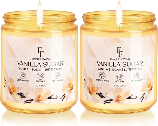 Vanilla Sugar Scented Candle, Natural Soy Wax Jar Candle for Home Scented, 100-Hour Burn Time Gifts for Women Men, 7 oz (2 Pack)