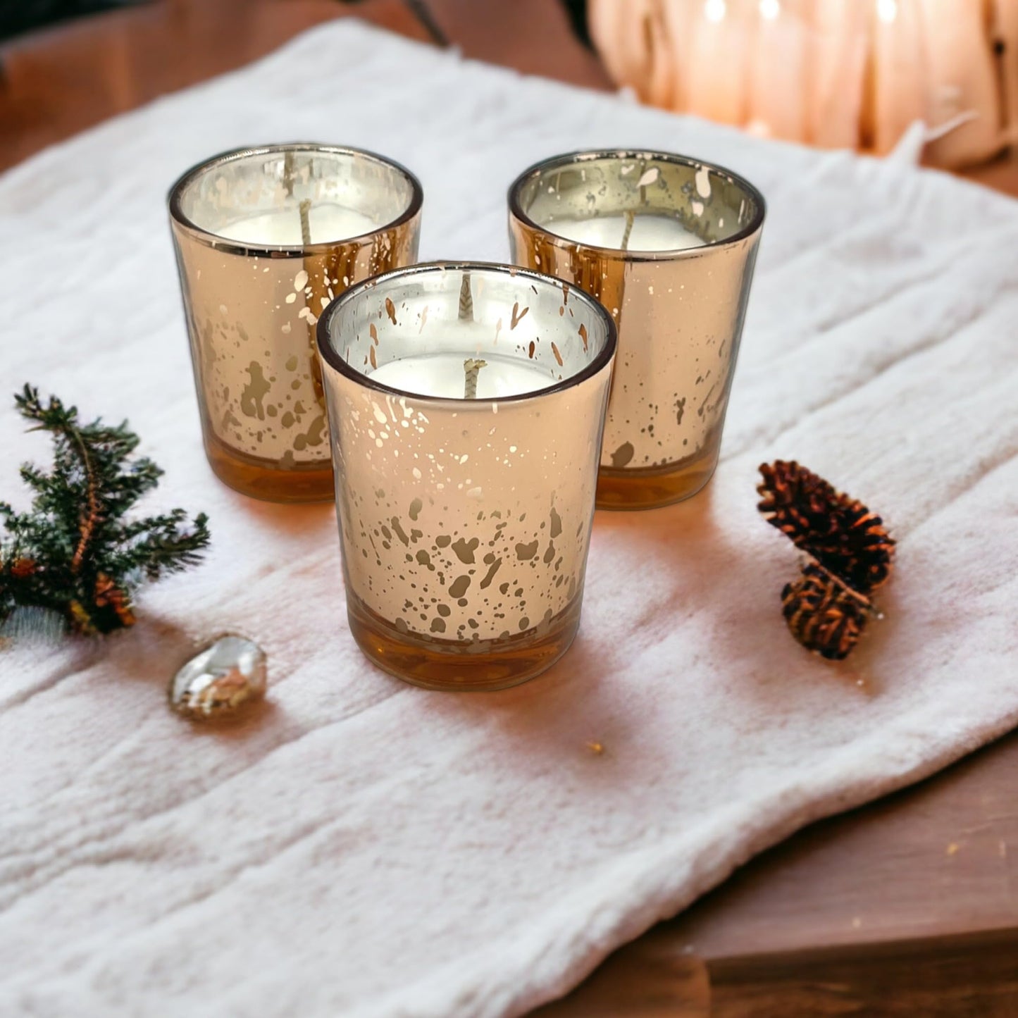Mister Candle Unscented Rose Glass Votive Candles, Hand Poured 2" Mercury Glass Candle Jars for Home Décor, Wedding Centerpieces, Events, and More, Set of 12