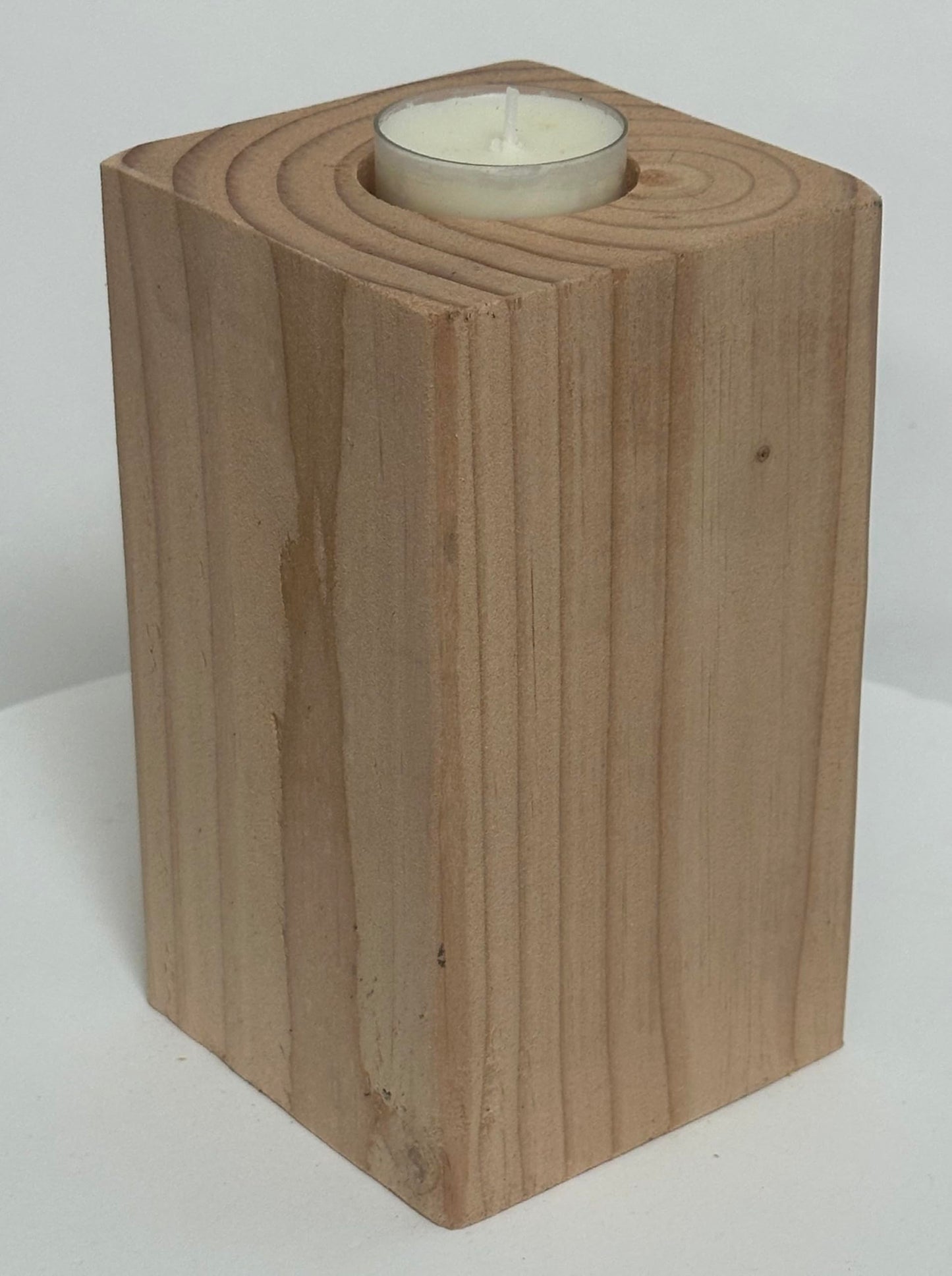 6" Tall Wood Tea Light Candle Holder Block (Natural Wood)