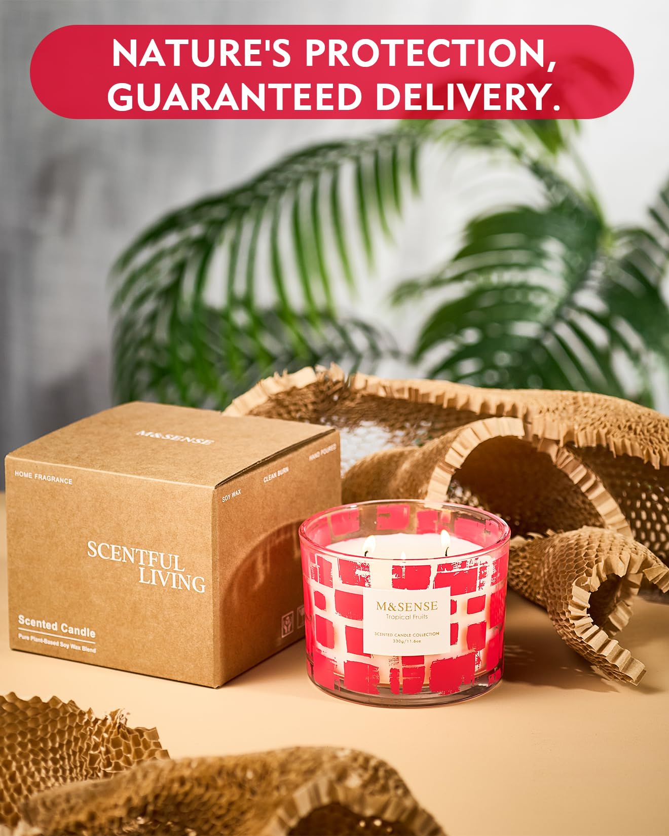 M&SENSE Tropical Fruits Scented Candle,11.6oz Natural Soy Wax, Non Toxic for Home, 3 Wick Jar Candle, Up to 60 Hours Burn time,Housewarming Gifts for Women&Men