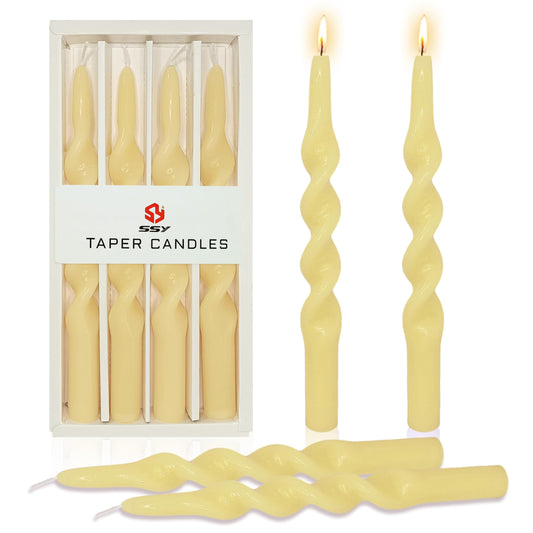 10 Inch Spiral Candles Set of 4 – Unscented Candle Stick, Yellow Handmade Tapered Candle Long Burning Twisted Candles for Wedding Dinner Table Home Decor