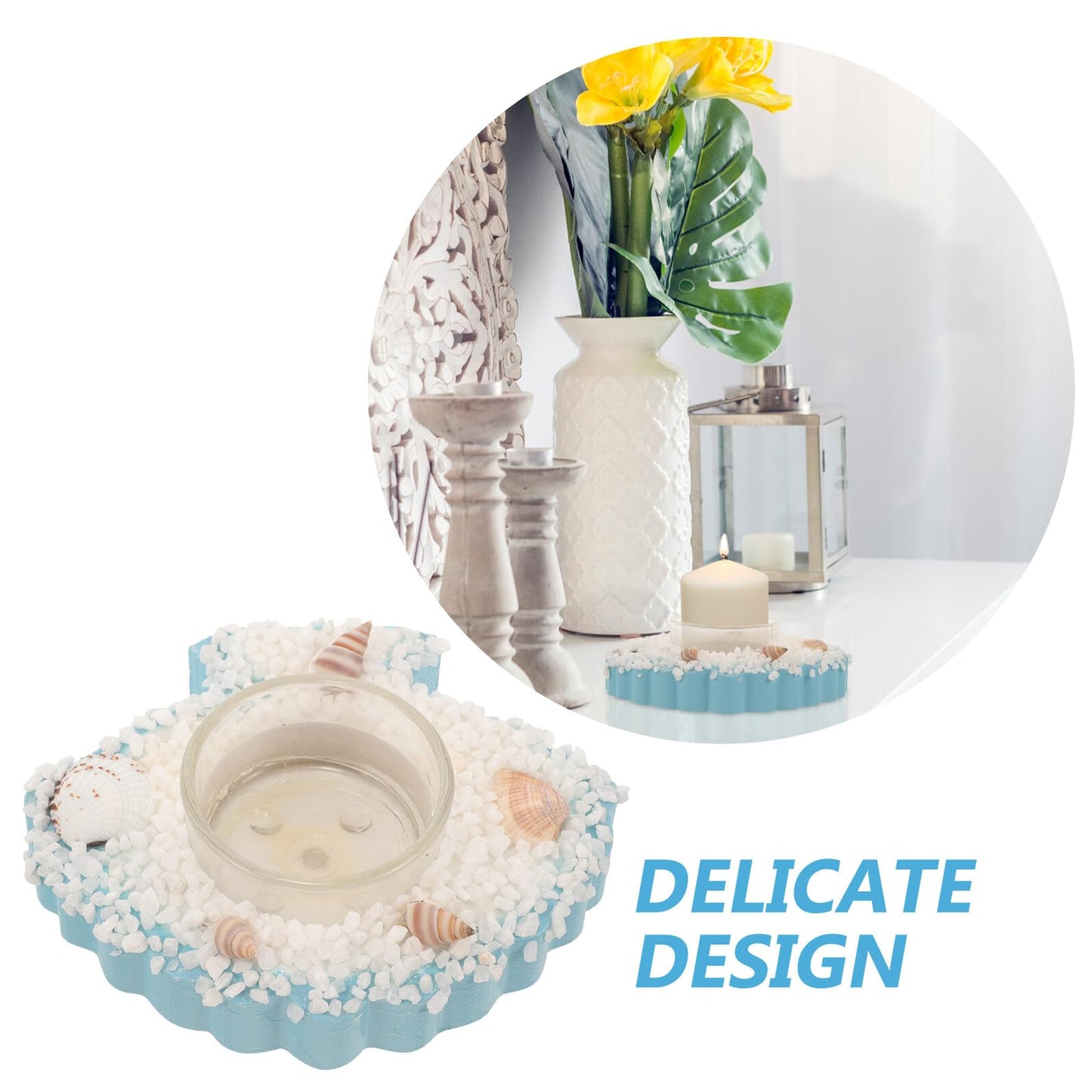 Amosfun Mediterranean Shell Candle Holder Nautical Beach Style Candlestick Decoration Romantic Ocean Themed Home Décor Table Centerpiece