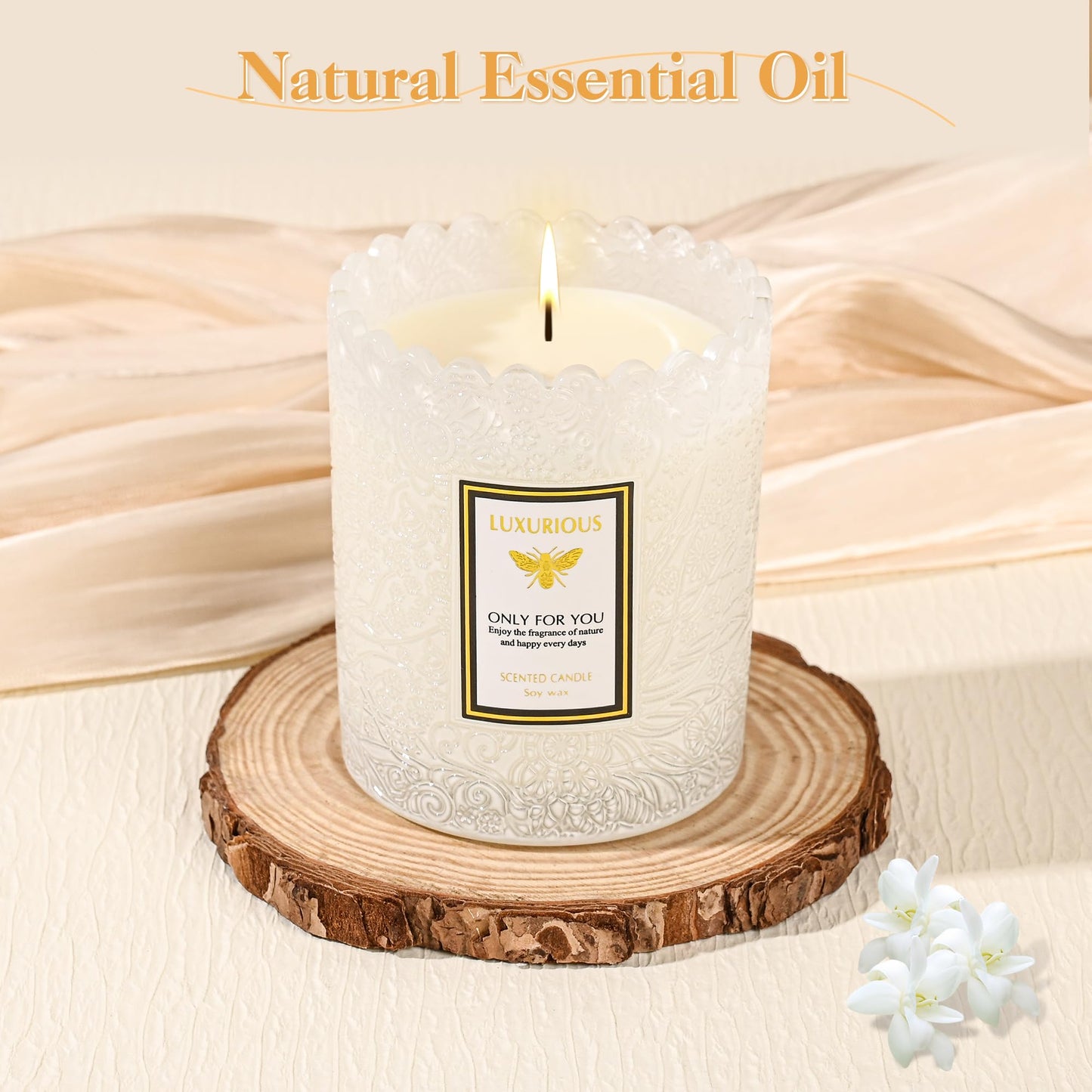Tuberose Scented Candle, Candles for Home Scented, Luxury Jar Candles for Women, Candles Gifts for Women, Natural Soy Wax Candle, 7 oz 40 Hours