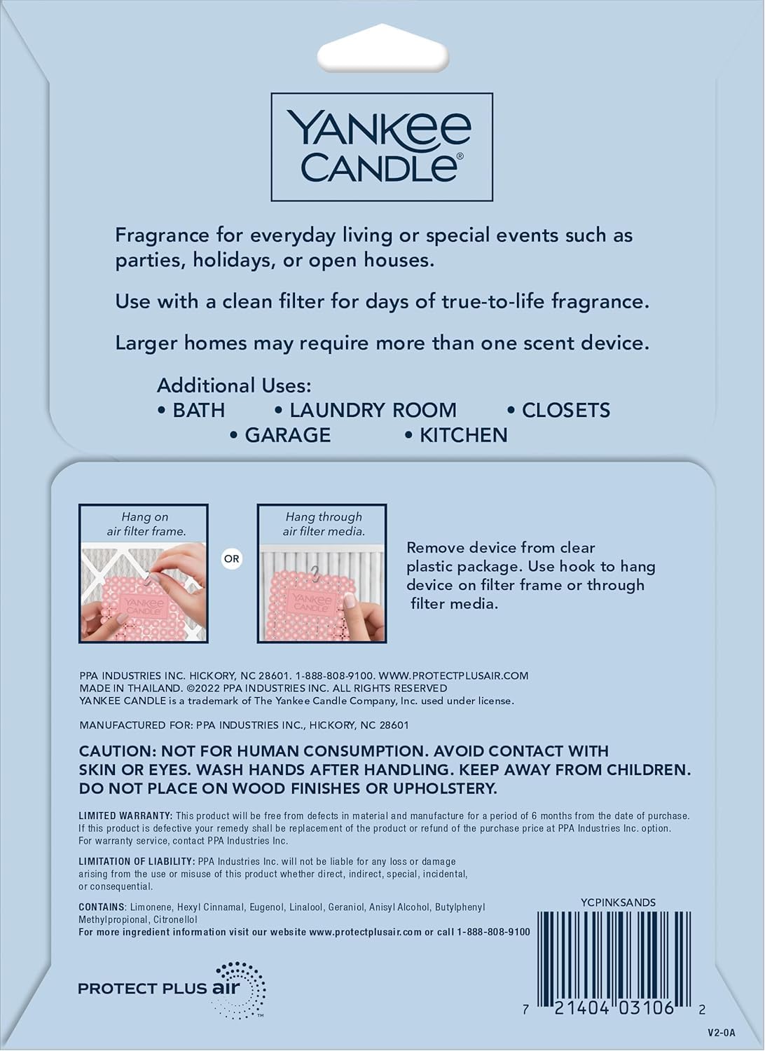 Yankee Candle Whole Home Air Freshener, Long Lasting Odor Eliminating Fragrance for Home, Continuous Room Freshener, Pink Sands (Pack of 1)