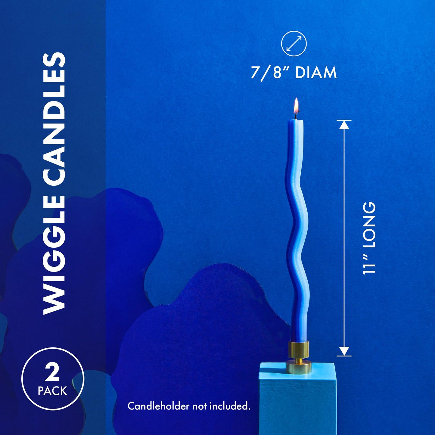 Wiggle Candles (2 Pack) - Joyful Dancing Design Taper Candlesticks | Bright Colors | 7/8” diam x 11” Length | Designed by Lex Pott | Made in USA (Blue)